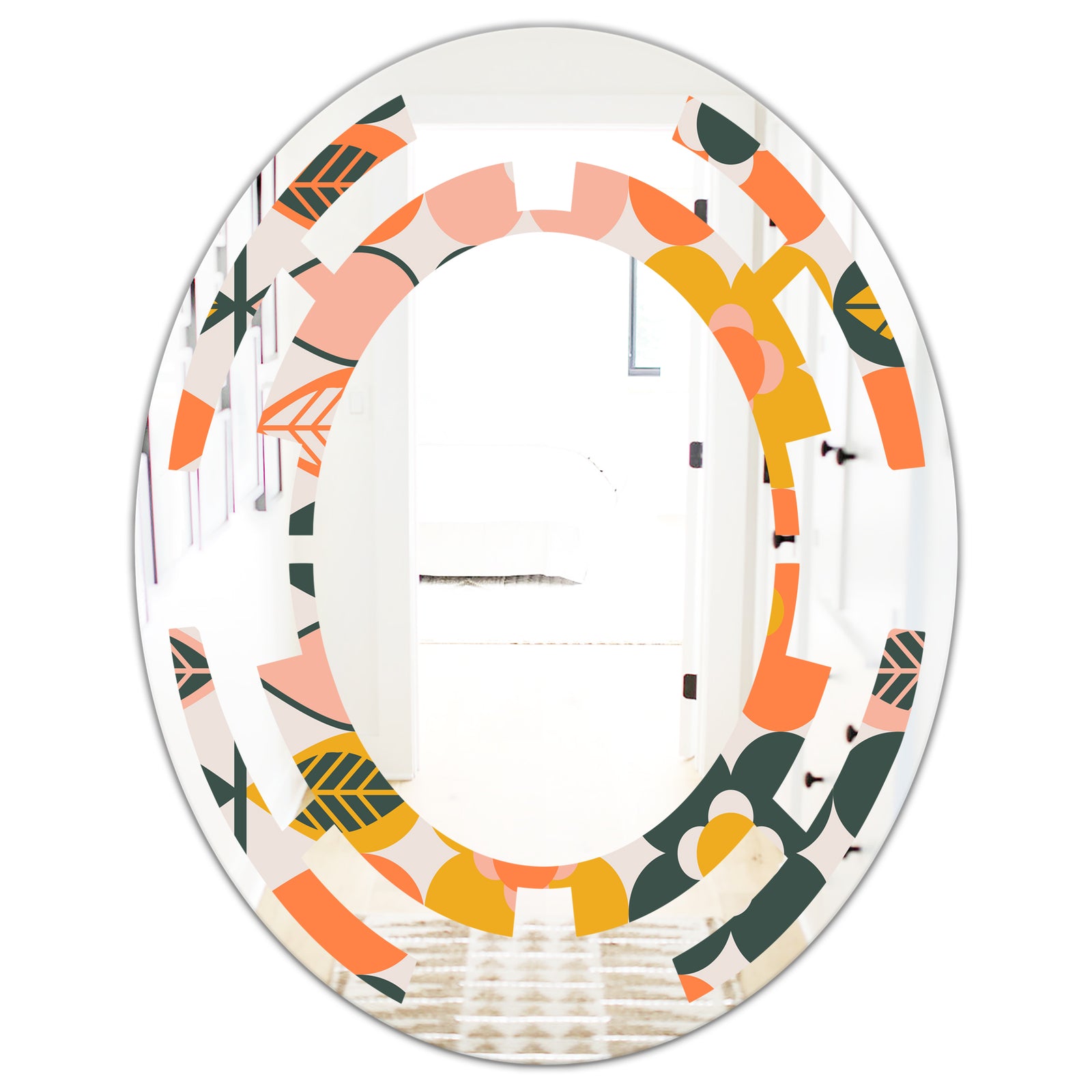 Botanical Retro Design II - Modern Round or Oval Wall Mirror - Space