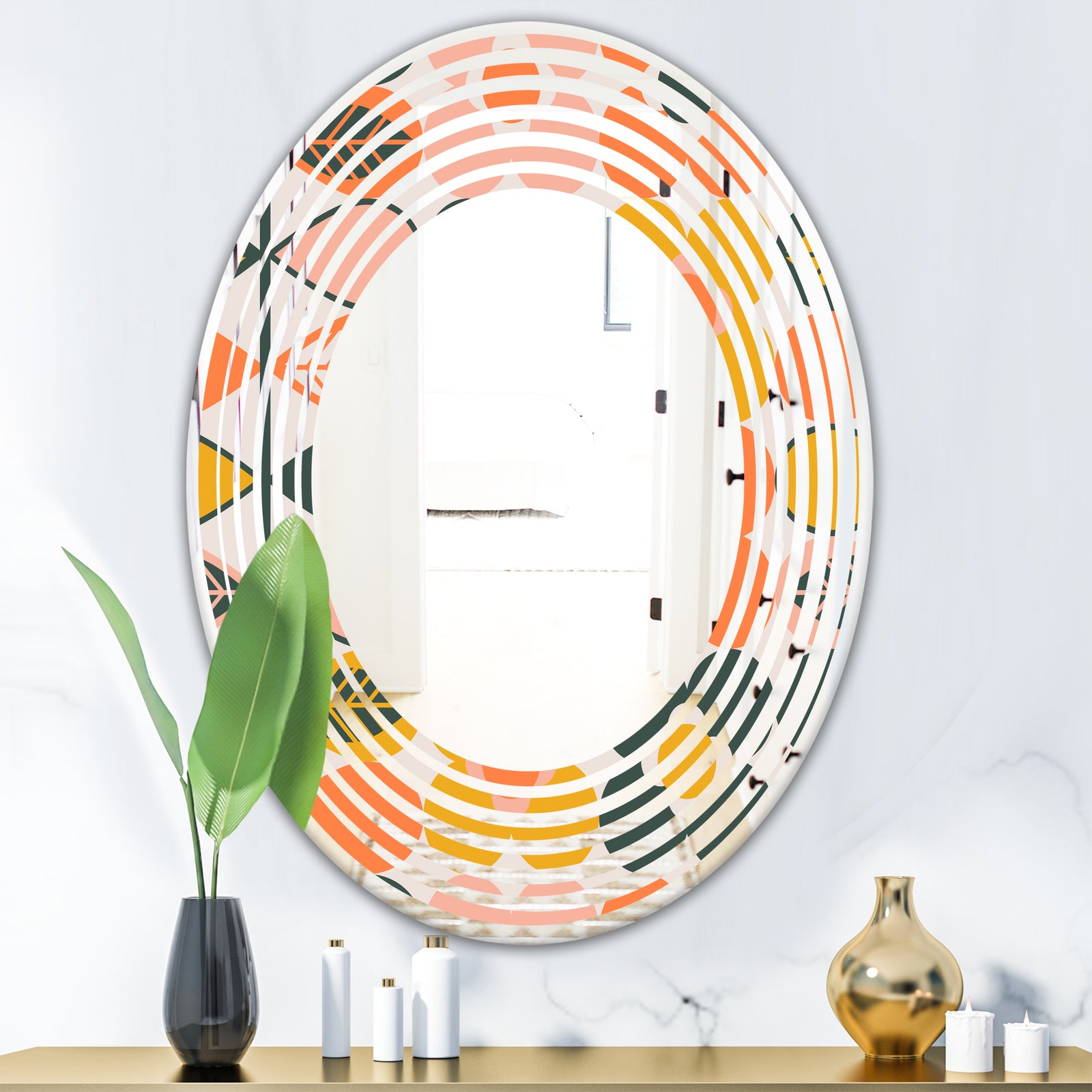 Botanical Retro Design II - Modern Round or Oval Wall Mirror - Wave