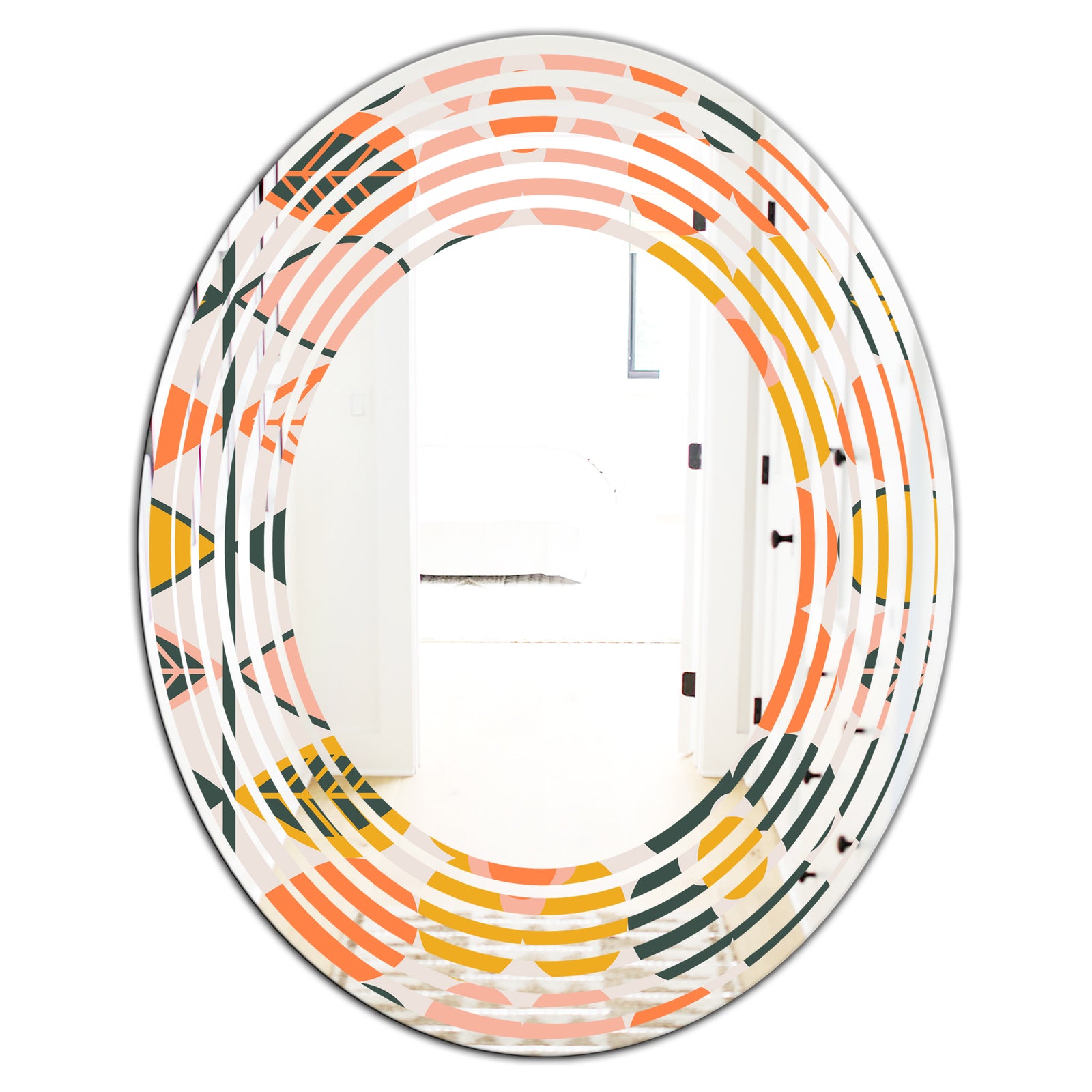 Botanical Retro Design II - Modern Round or Oval Wall Mirror - Wave