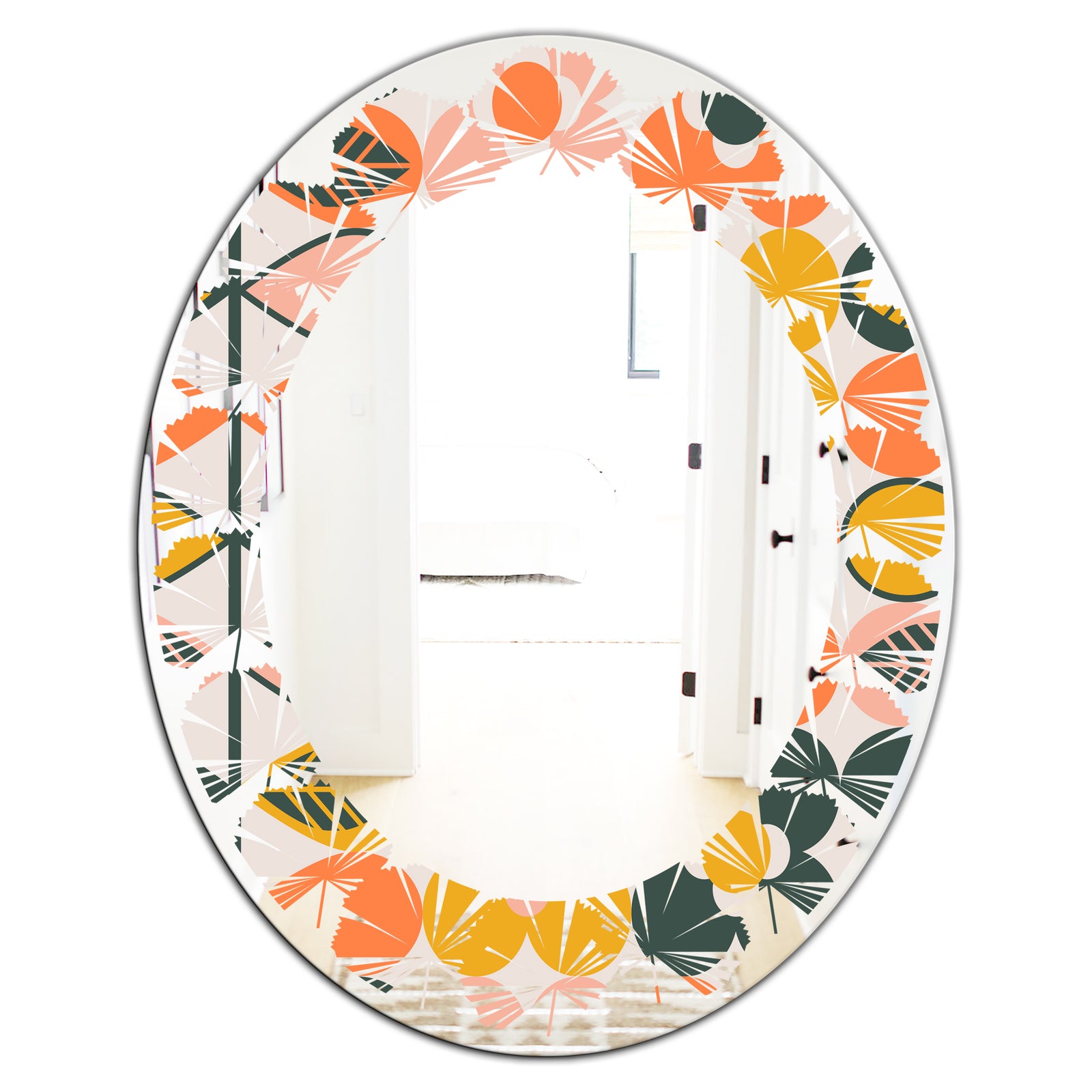 Botanical Retro Design II - Modern Round or Oval Wall Mirror - Leaves