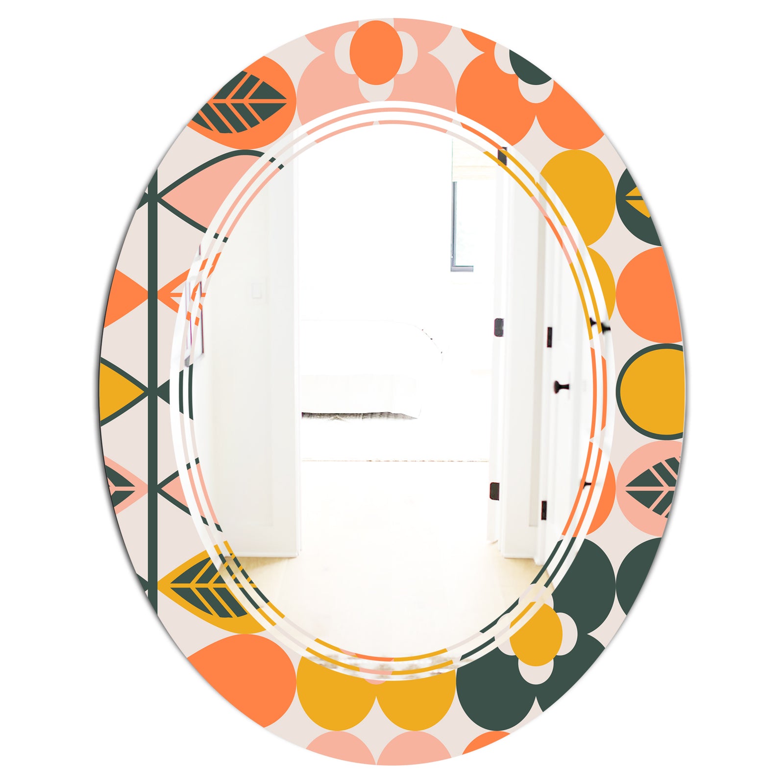 Botanical Retro Design II - Modern Round or Oval Wall Mirror - Triple C