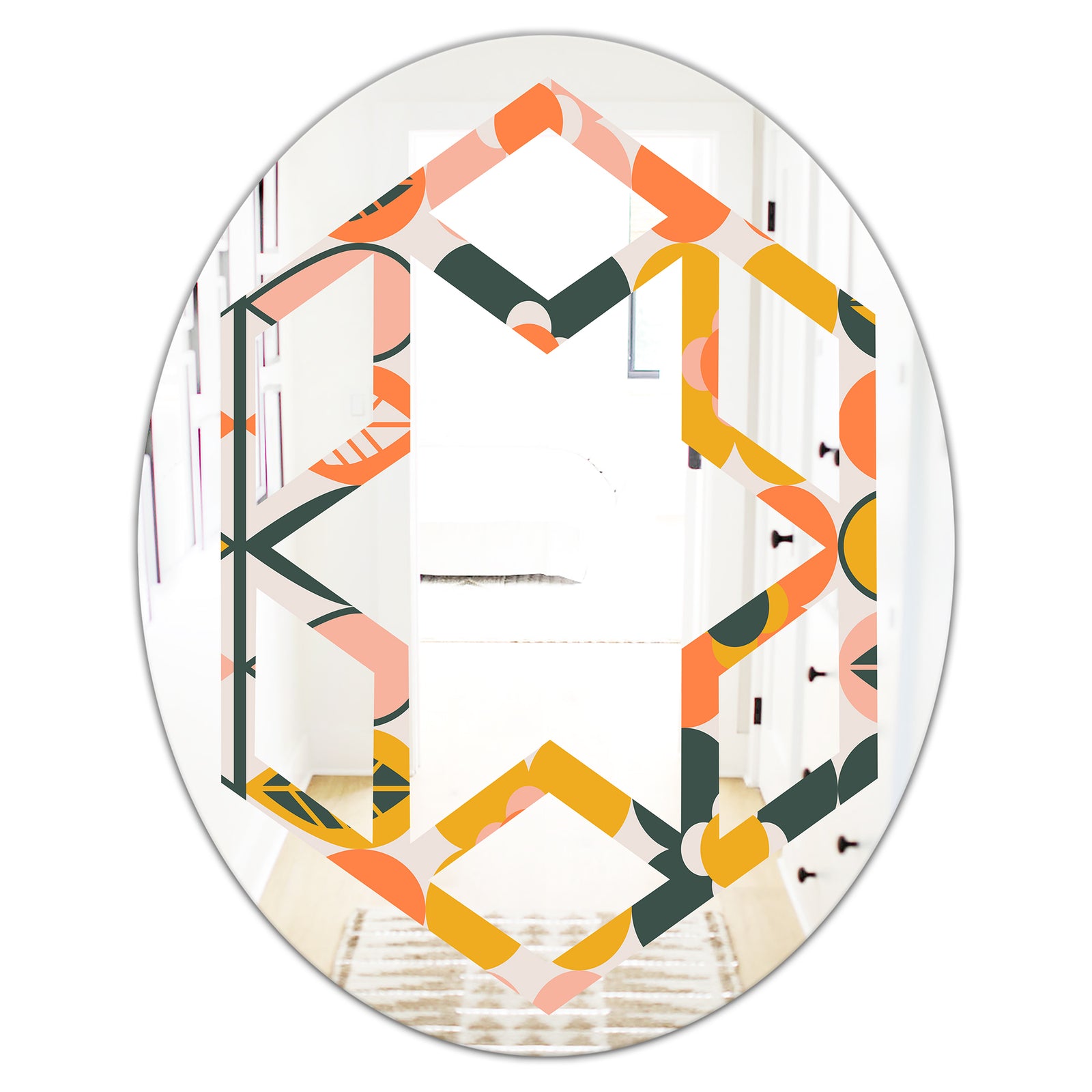 Botanical Retro Design II - Modern Round or Oval Wall Mirror - Hexagon Star