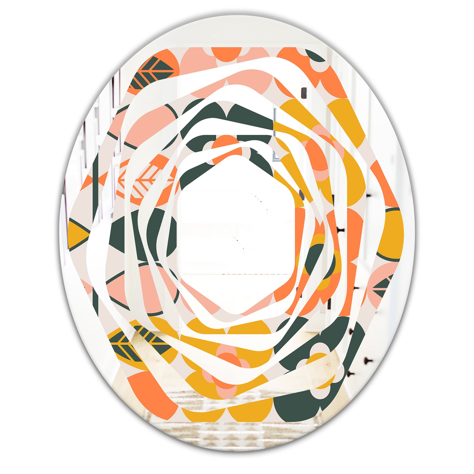 Botanical Retro Design II - Modern Round or Oval Wall Mirror - Whirl