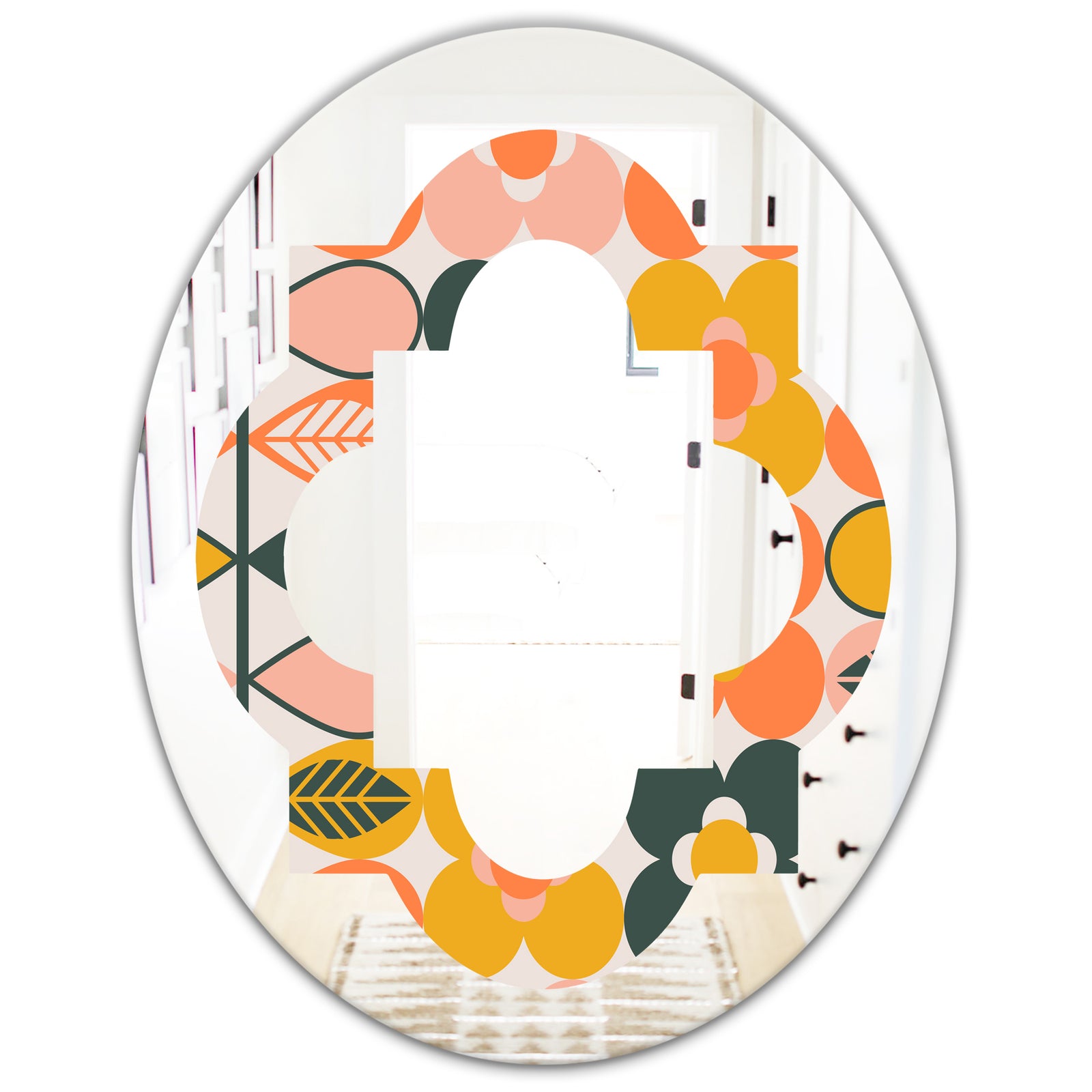 Botanical Retro Design II - Modern Round or Oval Wall Mirror - Quatrefoil
