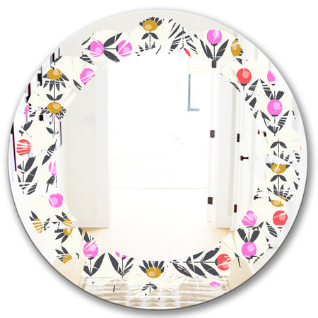 Retro Abstract Floral Design XI - Cottage Round or Oval Wall Mirror - Leaves
