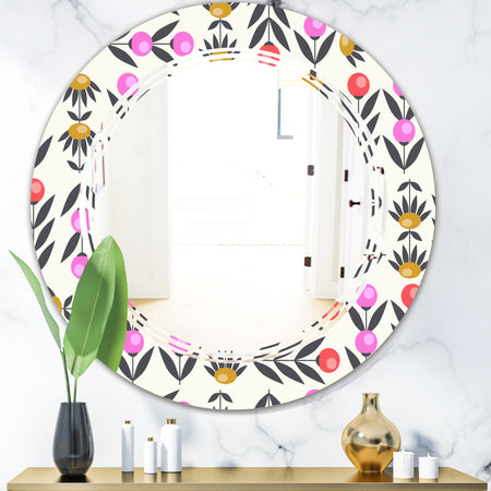 Retro Abstract Floral Design XI - Cottage Round or Oval Wall Mirror - Triple C