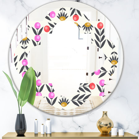 Retro Abstract Floral Design XI - Cottage Round or Oval Wall Mirror - Quatrefoil