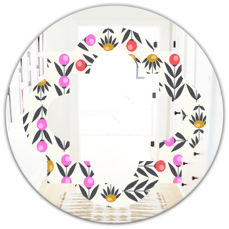 Retro Abstract Floral Design XI - Cottage Round or Oval Wall Mirror - Quatrefoil