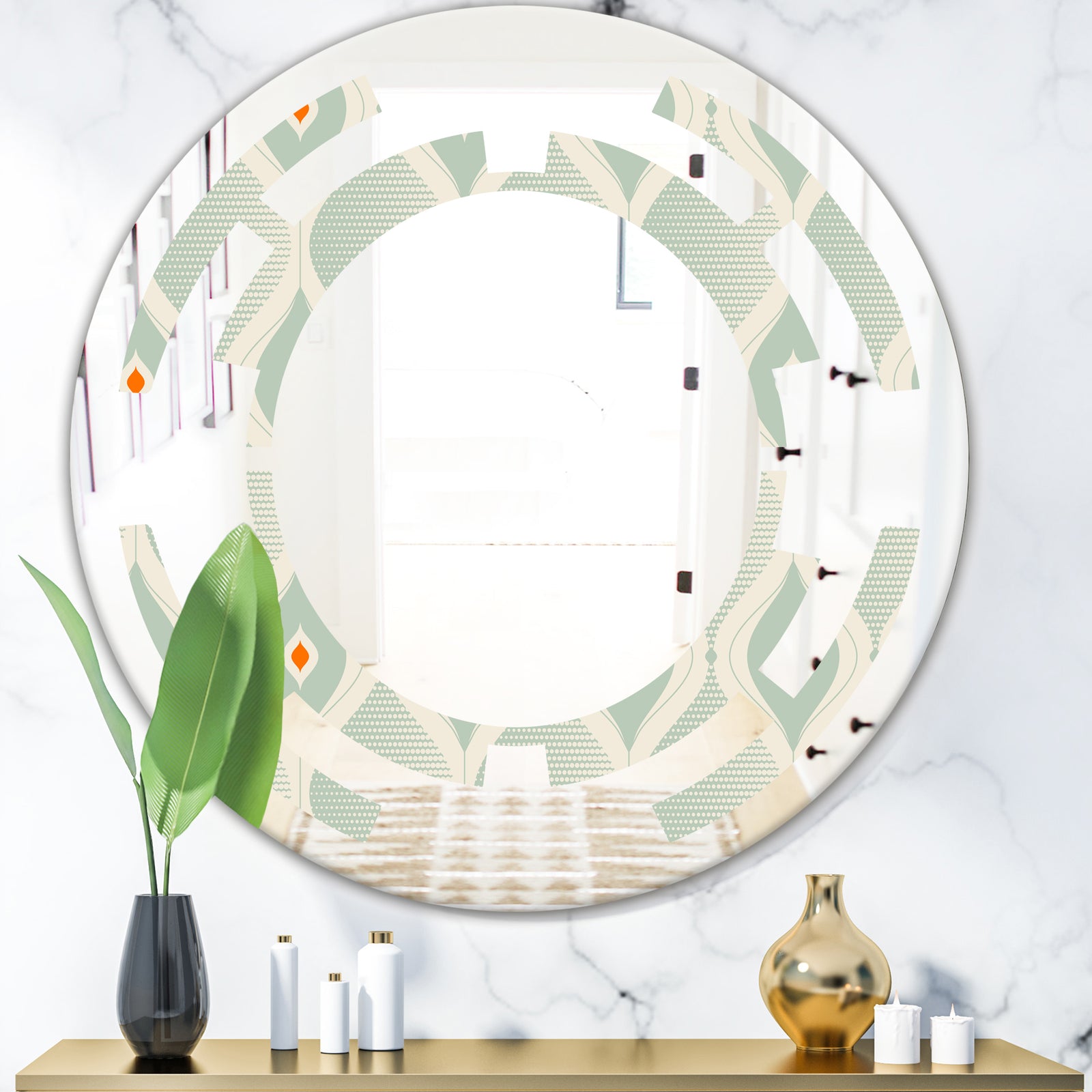 Retro Abstract Drops VII - Modern Round or Oval Wall Mirror - Space