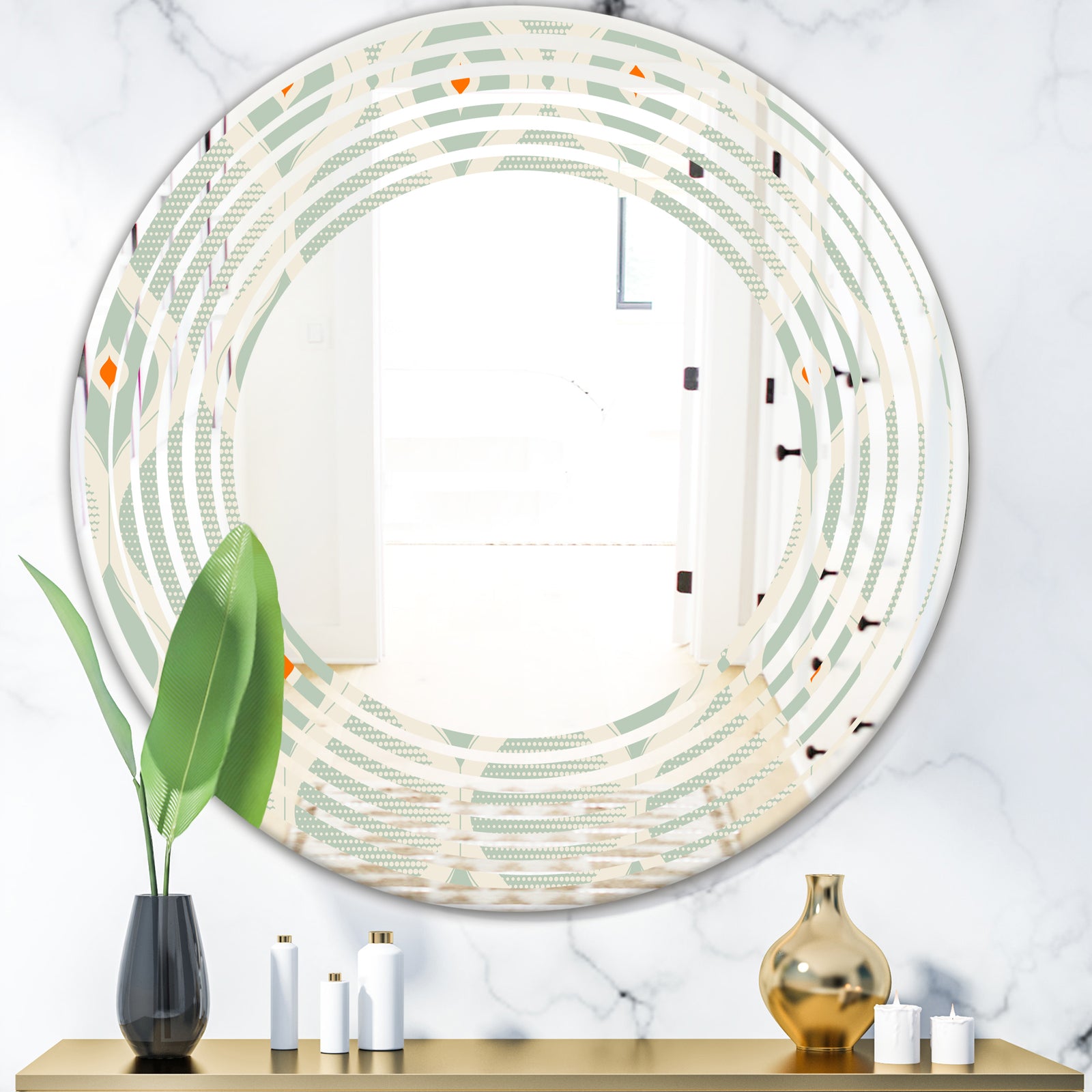 Retro Abstract Drops VII - Modern Round or Oval Wall Mirror - Wave