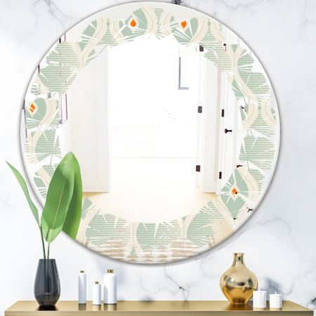 Retro Abstract Drops VII - Modern Round or Oval Wall Mirror - Leaves