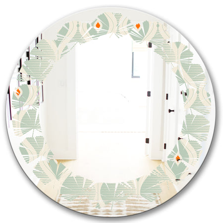 Retro Abstract Drops VII - Modern Round or Oval Wall Mirror - Leaves