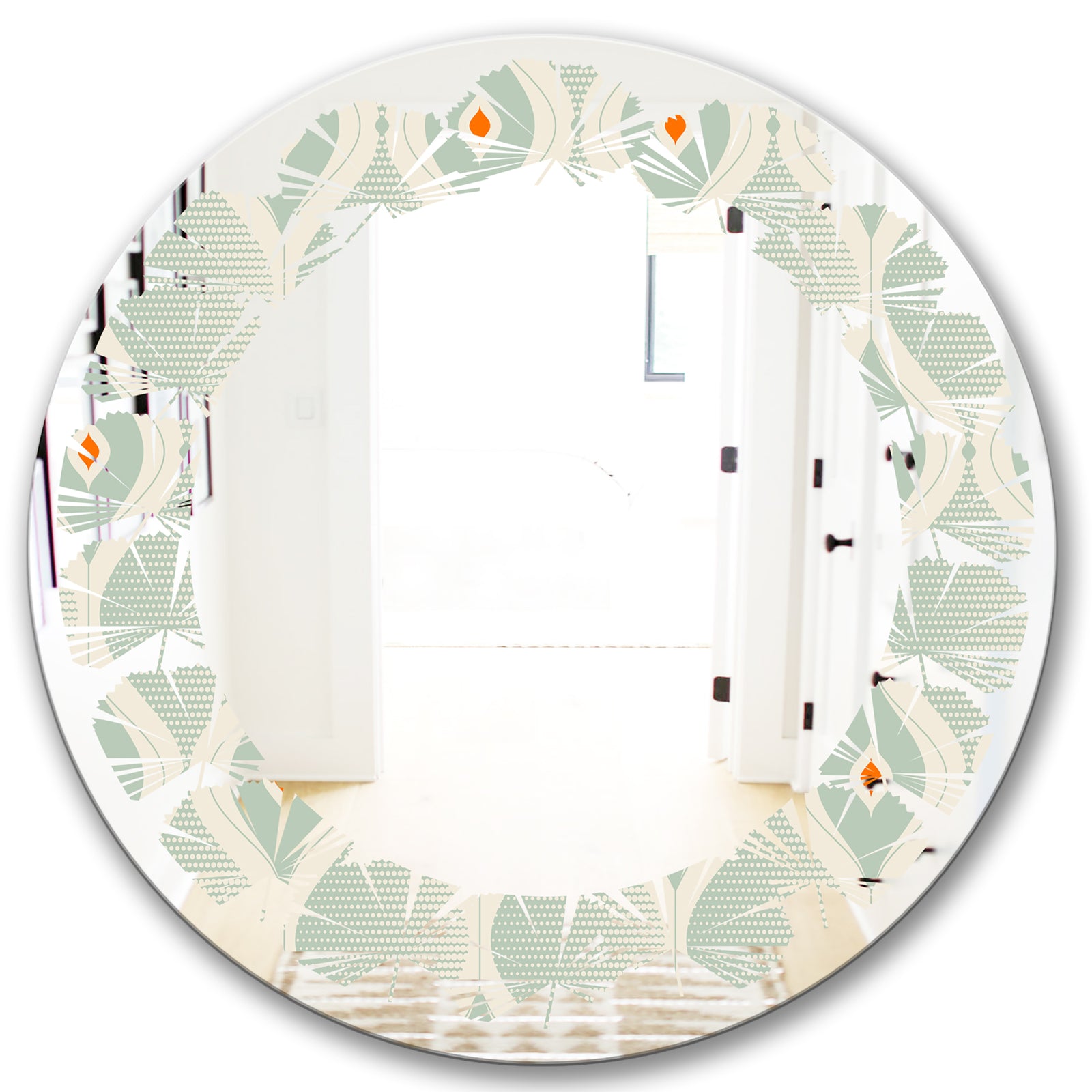Retro Abstract Drops VII - Modern Round or Oval Wall Mirror - Leaves