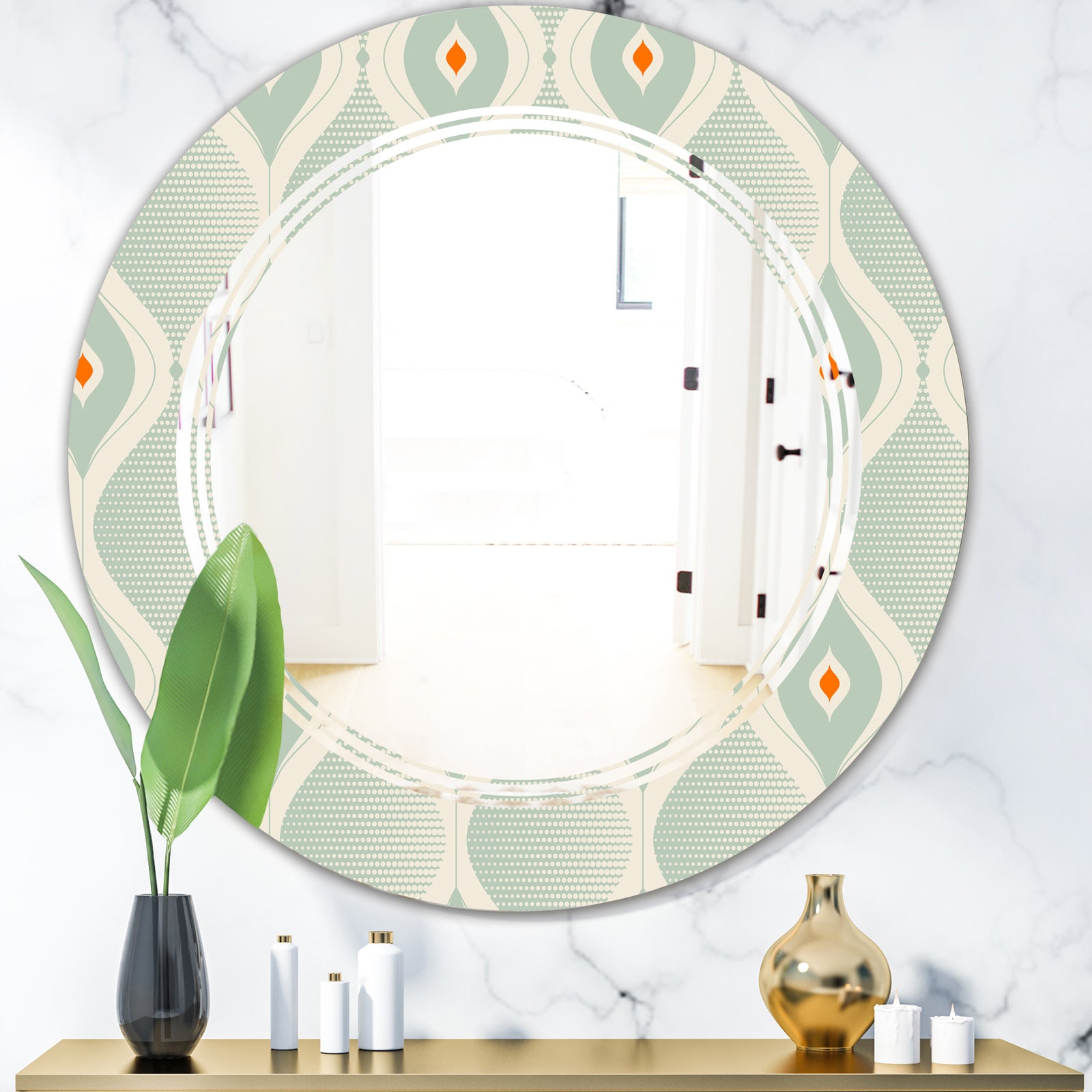 Retro Abstract Drops VII - Modern Round or Oval Wall Mirror - Triple C