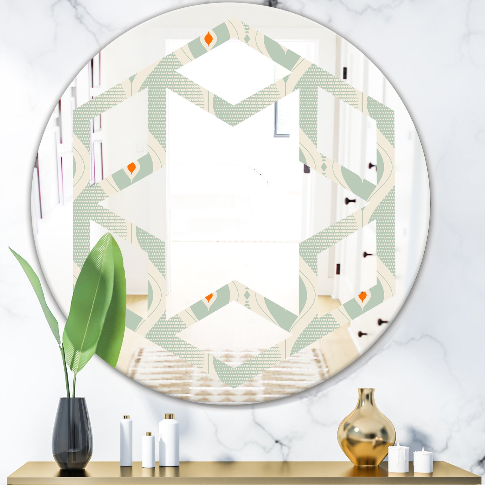 Retro Abstract Drops VII - Modern Round or Oval Wall Mirror - Hexagon Star