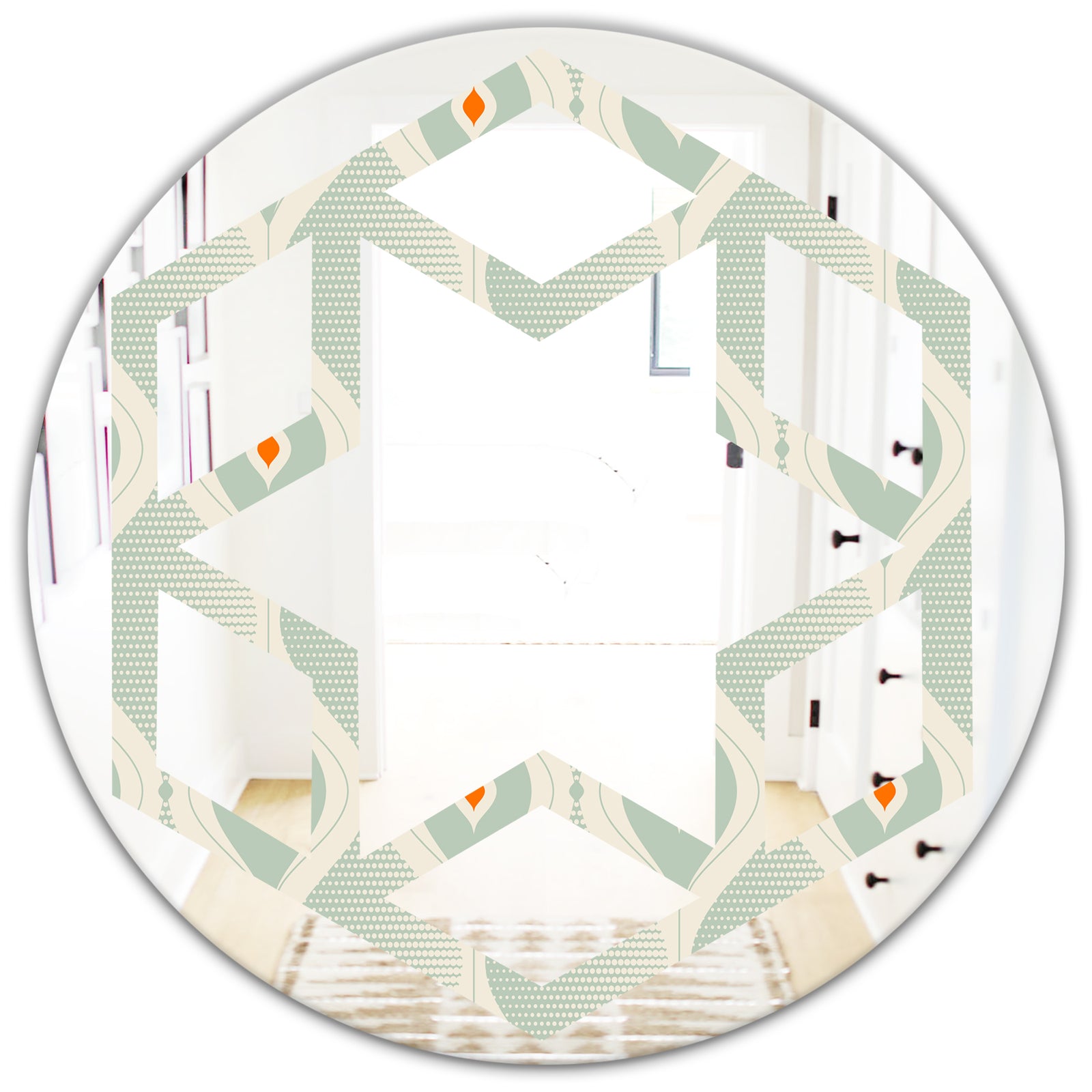 Retro Abstract Drops VII - Modern Round or Oval Wall Mirror - Hexagon Star