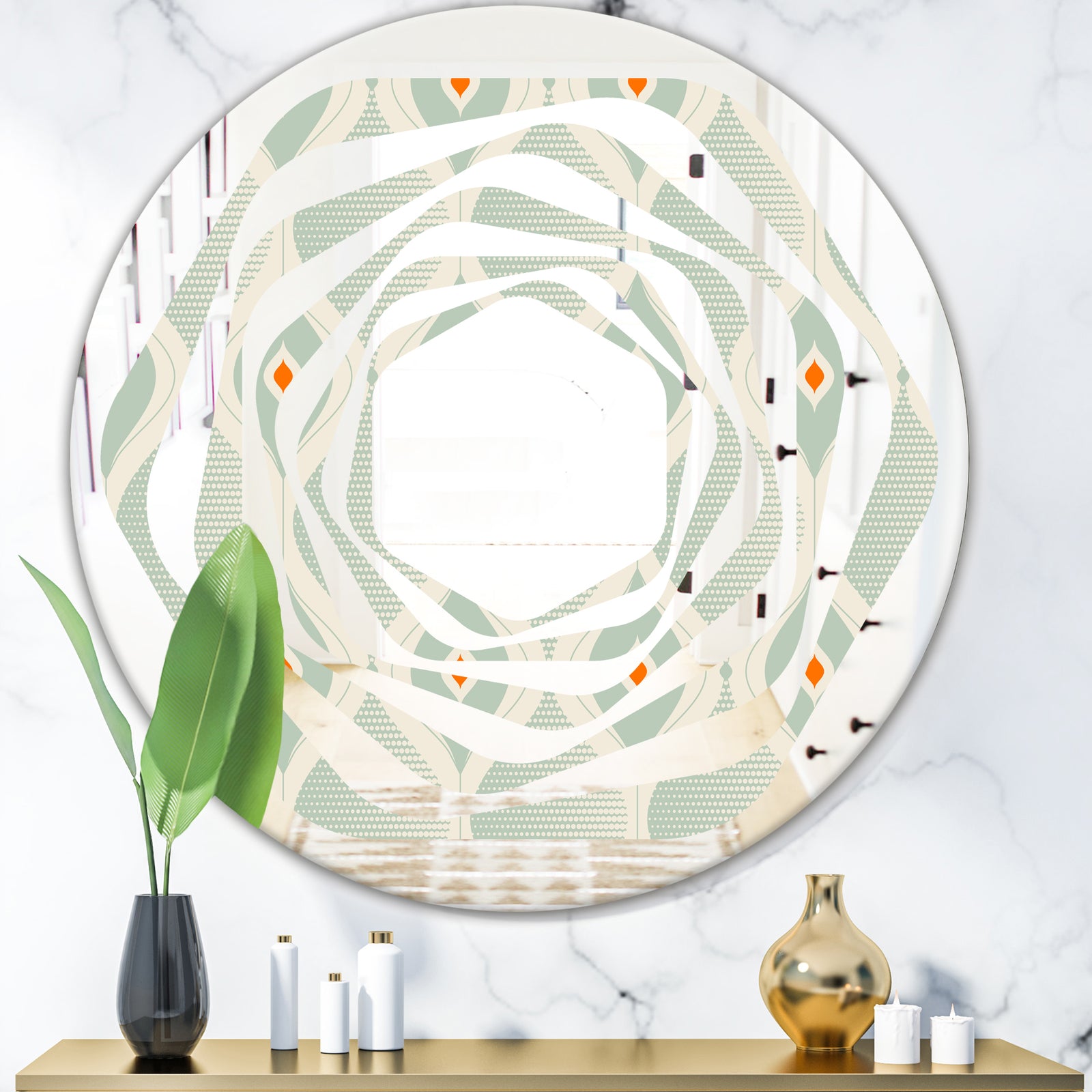Retro Abstract Drops VII - Modern Round or Oval Wall Mirror - Whirl