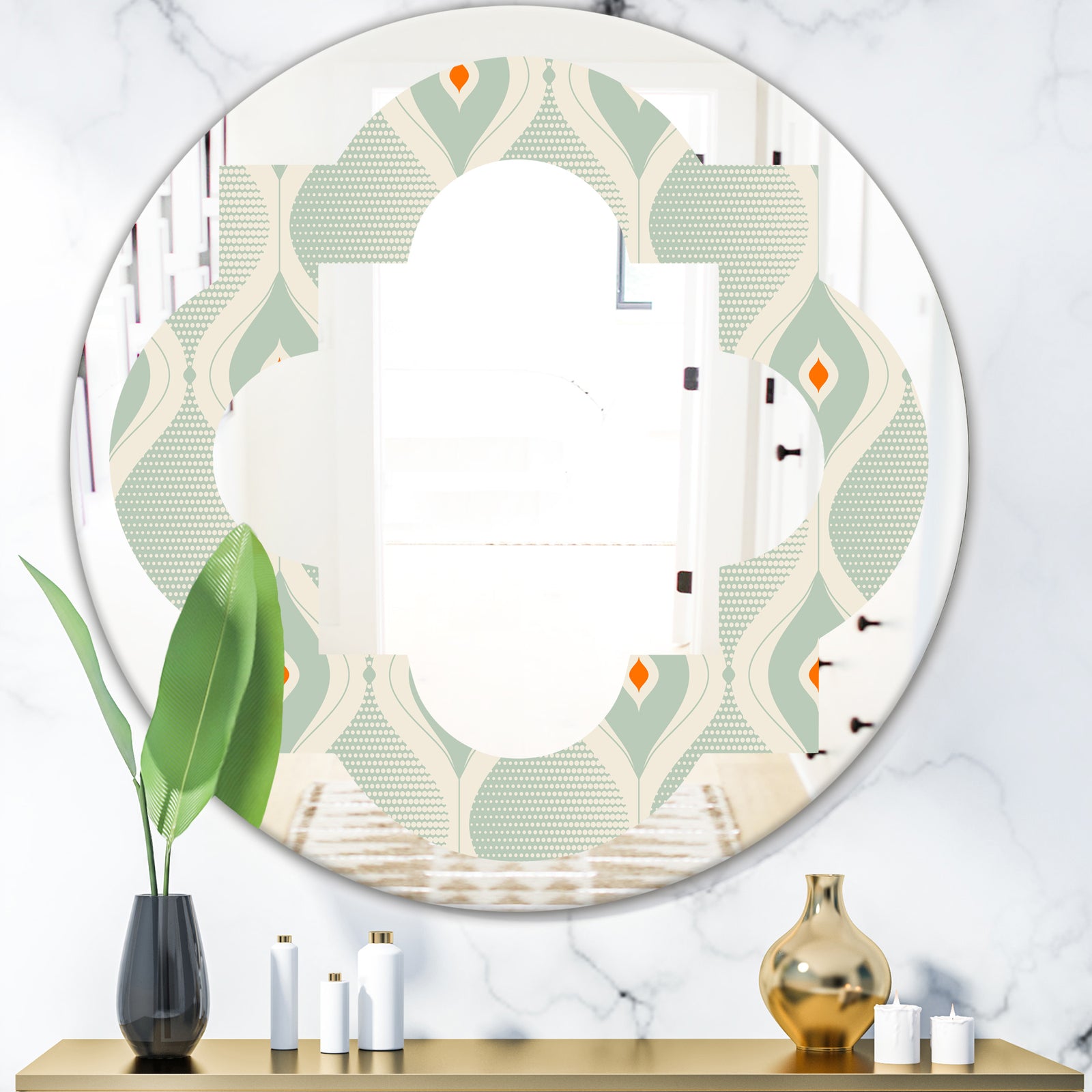 Retro Abstract Drops VII - Modern Round or Oval Wall Mirror - Quatrefoil