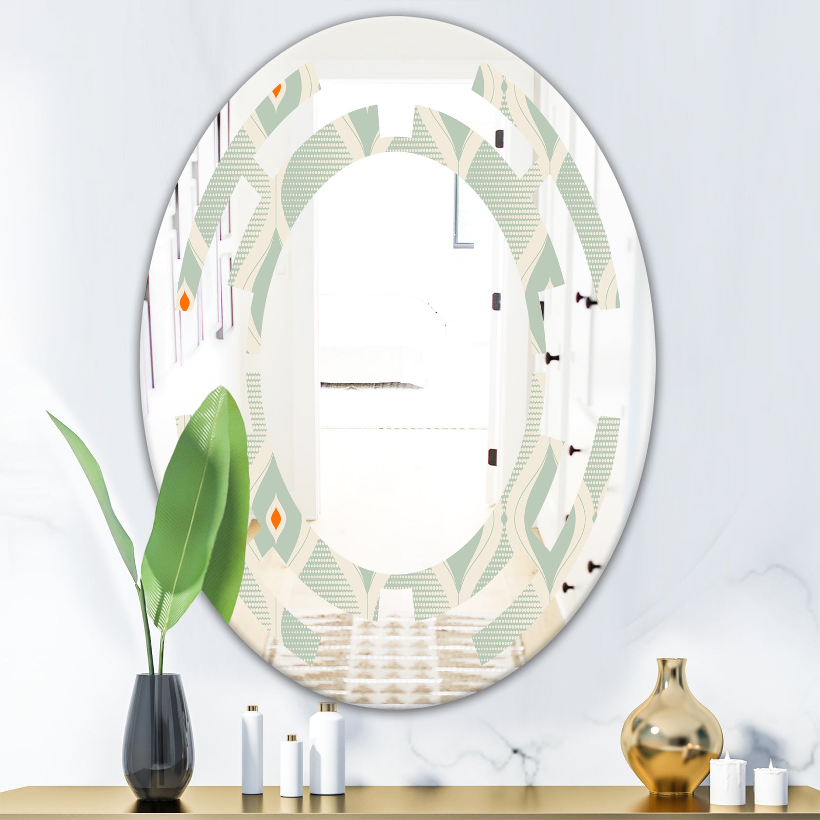 Retro Abstract Drops VII - Modern Round or Oval Wall Mirror - Space