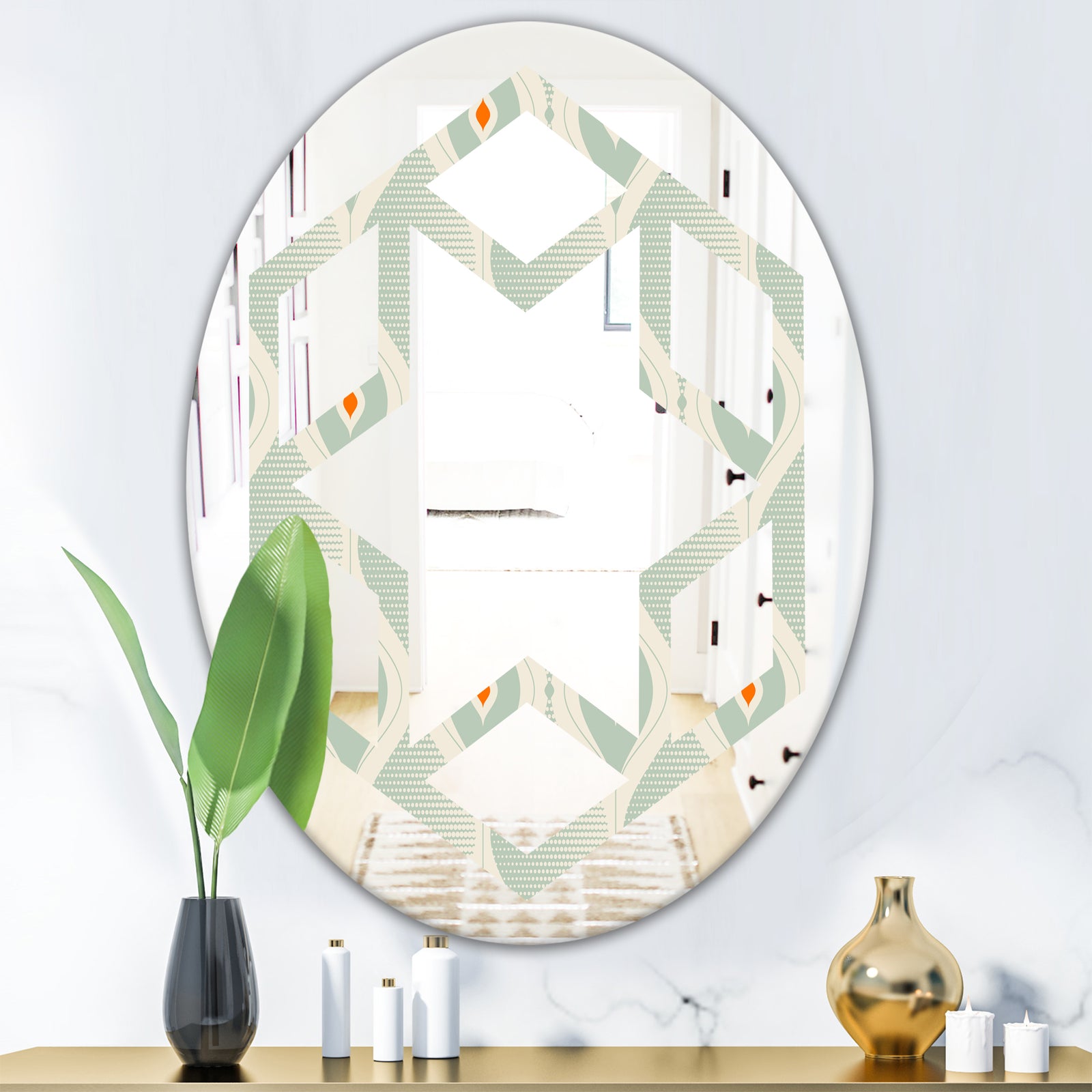Retro Abstract Drops VII - Modern Round or Oval Wall Mirror - Hexagon Star