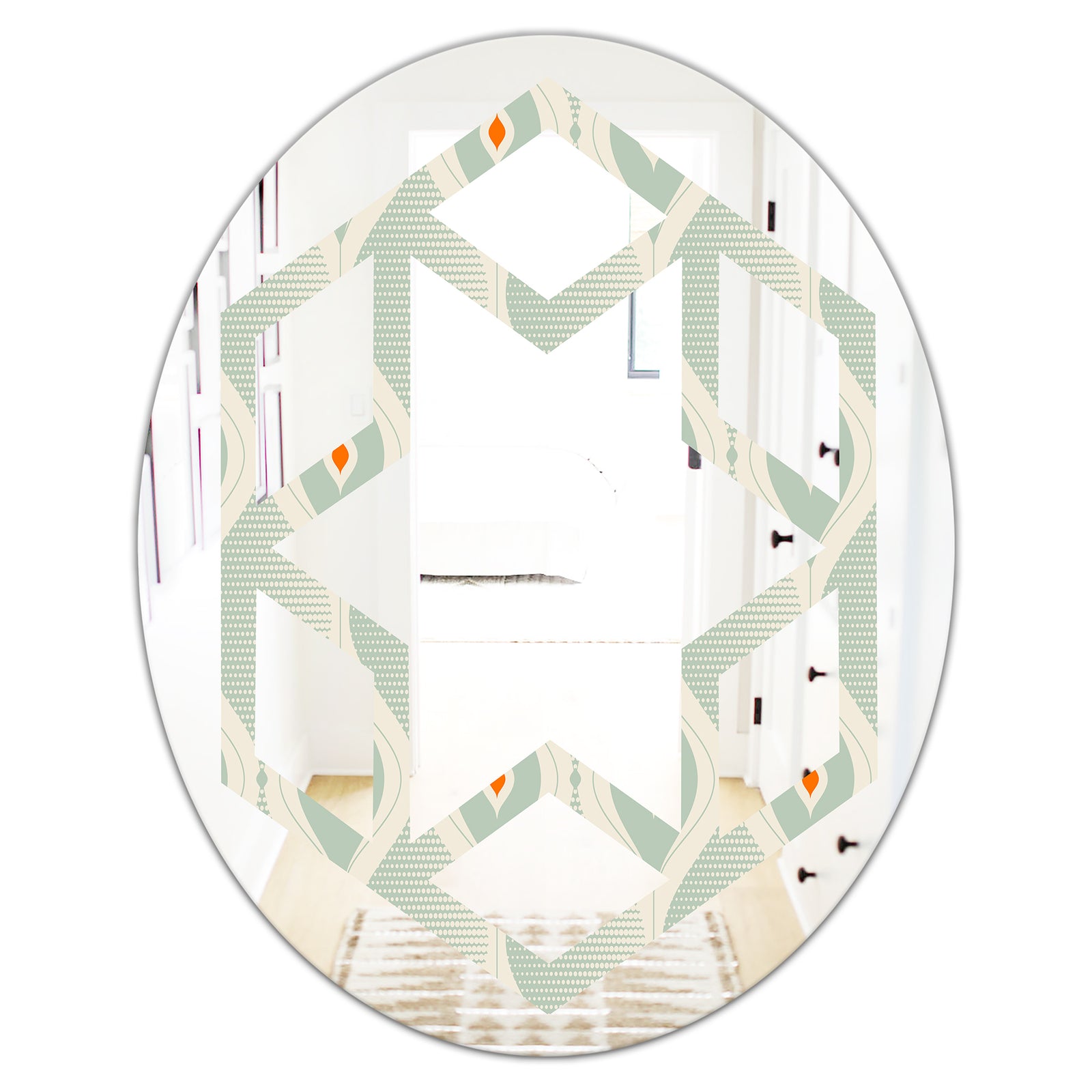 Retro Abstract Drops VII - Modern Round or Oval Wall Mirror - Hexagon Star