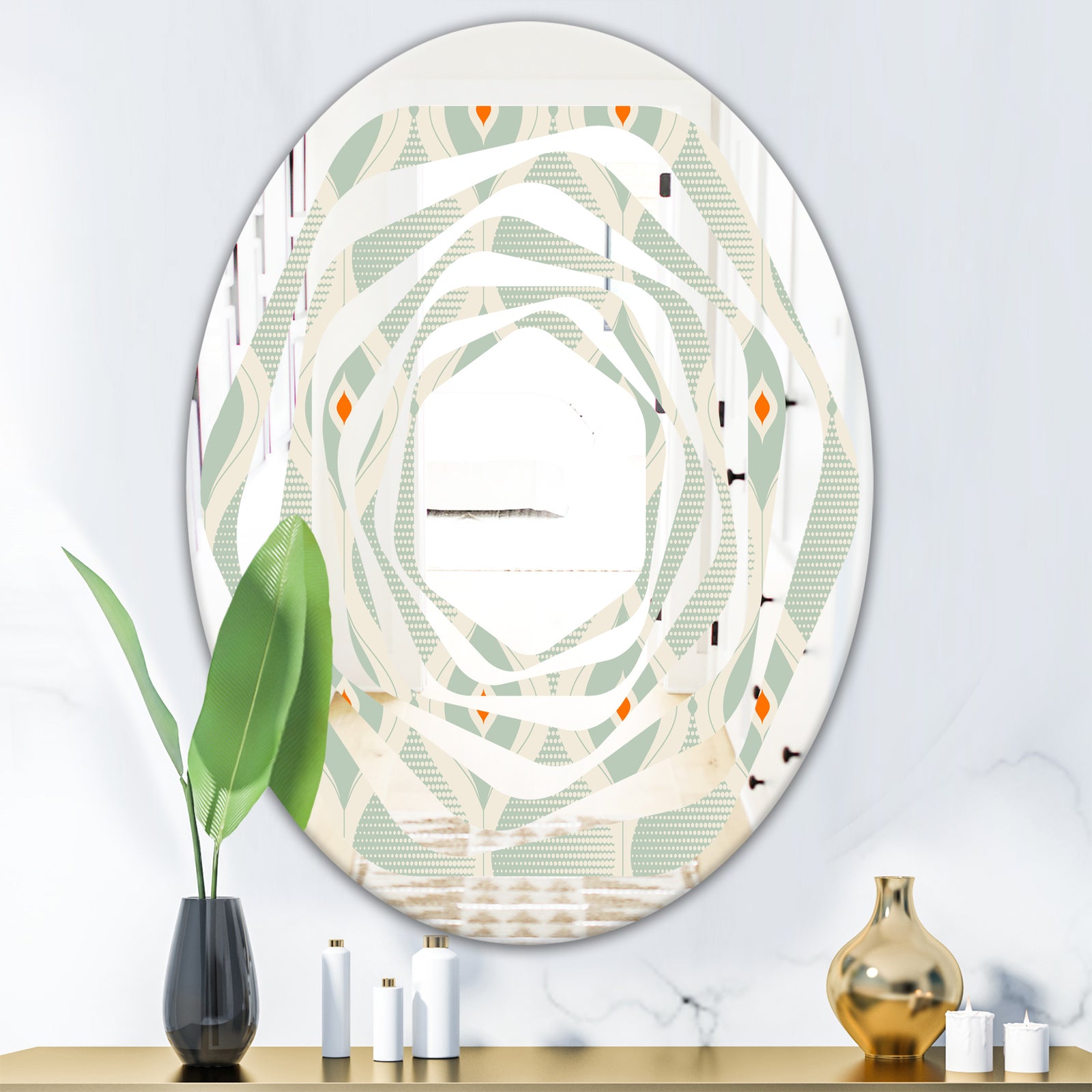 Retro Abstract Drops VII - Modern Round or Oval Wall Mirror - Whirl