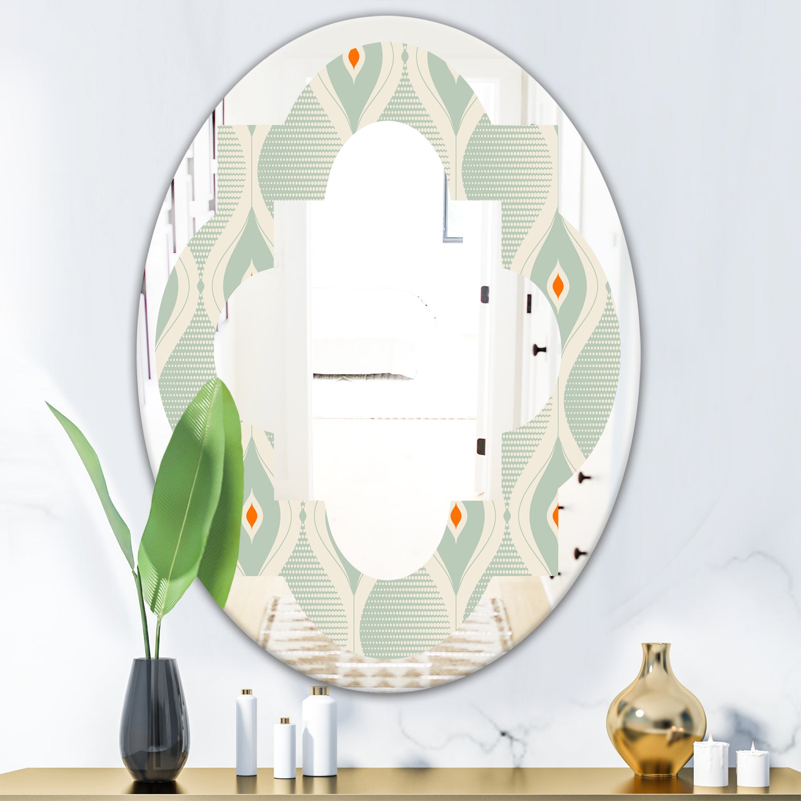 Retro Abstract Drops VII - Modern Round or Oval Wall Mirror - Quatrefoil