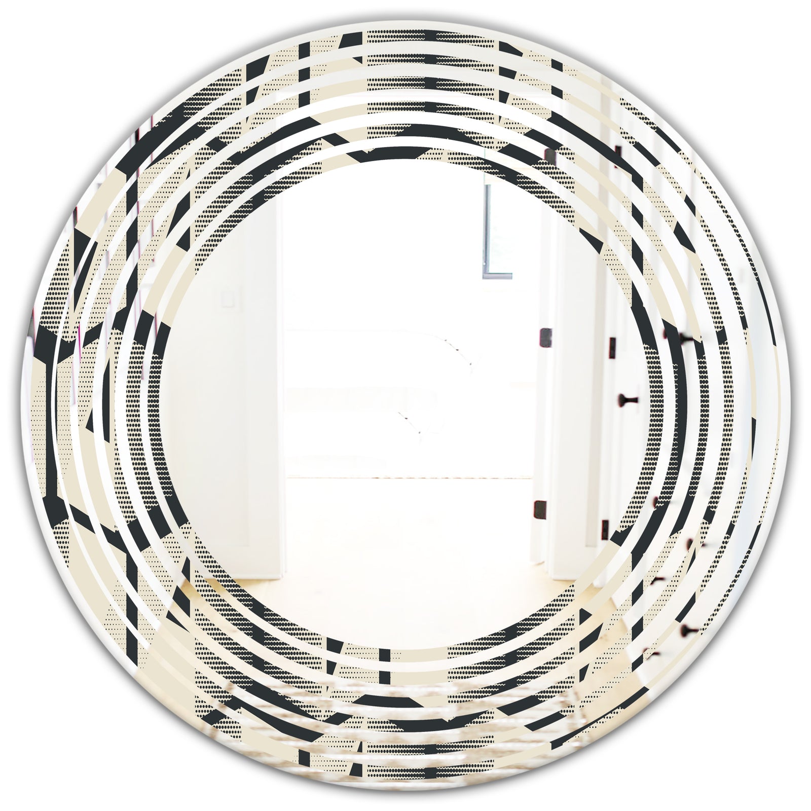 Abstract Retro Triangular Geometrics - Modern Round or Oval Wall Mirror - Wave