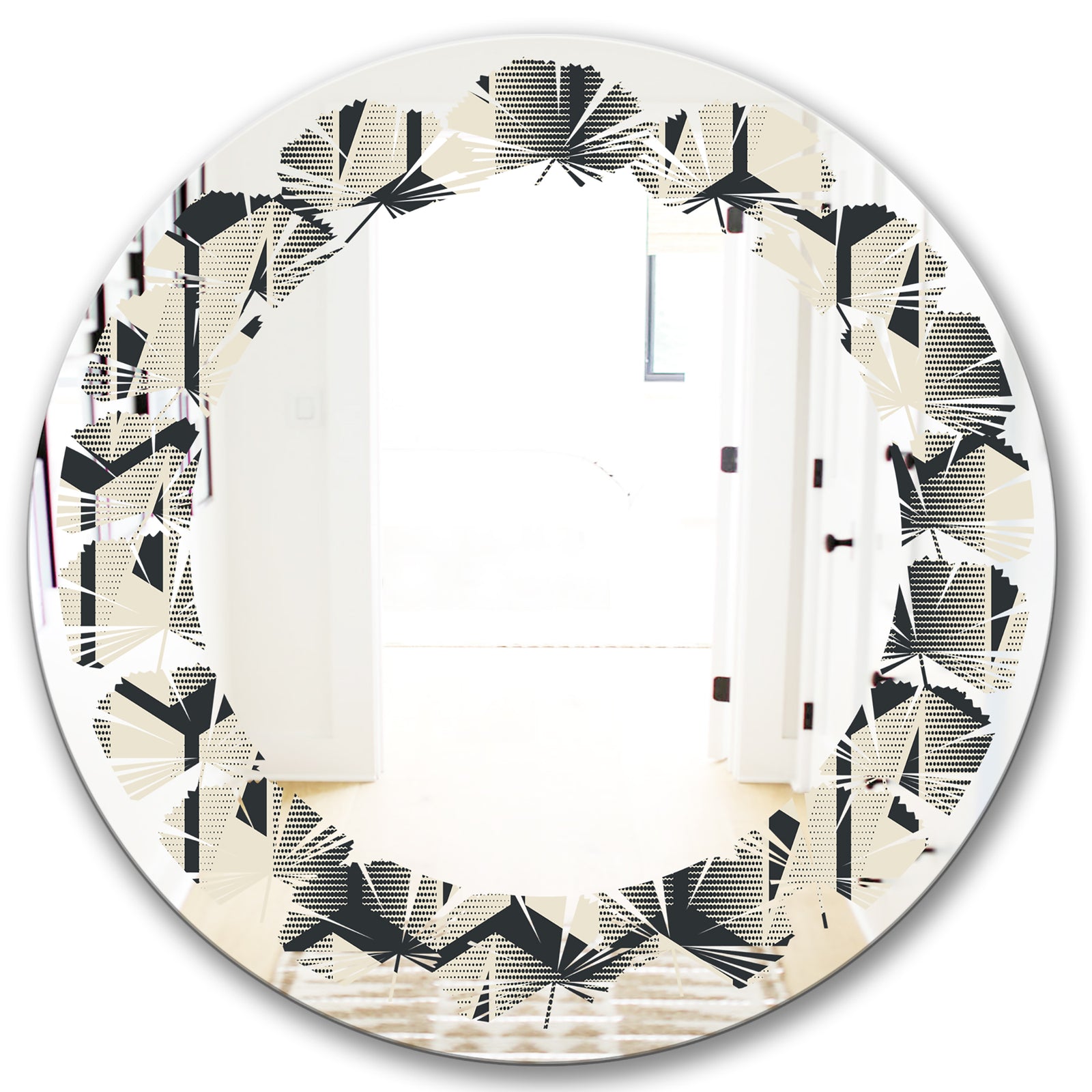 Abstract Retro Triangular Geometrics - Modern Round or Oval Wall Mirror - Leaves