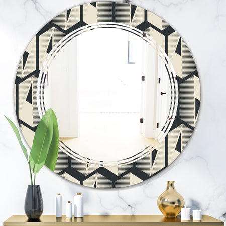Abstract Retro Triangular Geometrics - Modern Round or Oval Wall Mirror - Triple C