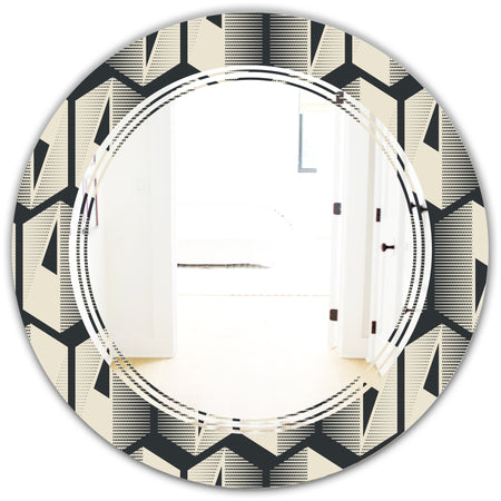 Abstract Retro Triangular Geometrics - Modern Round or Oval Wall Mirror - Triple C