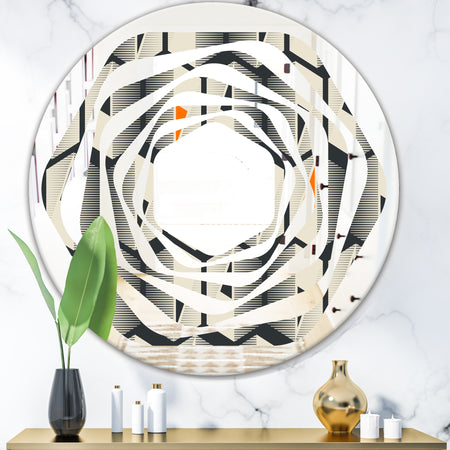 Abstract Retro Triangular Geometrics - Modern Round or Oval Wall Mirror - Whirl