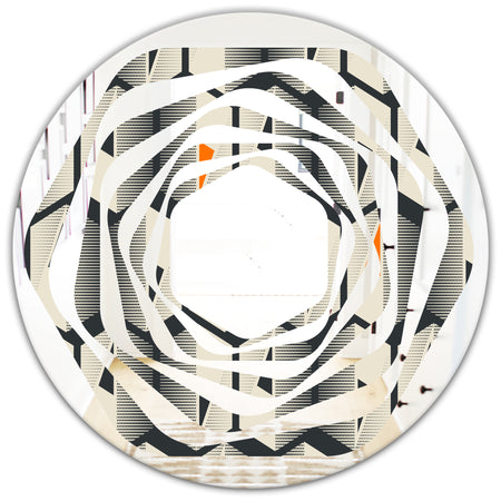 Abstract Retro Triangular Geometrics - Modern Round or Oval Wall Mirror - Whirl