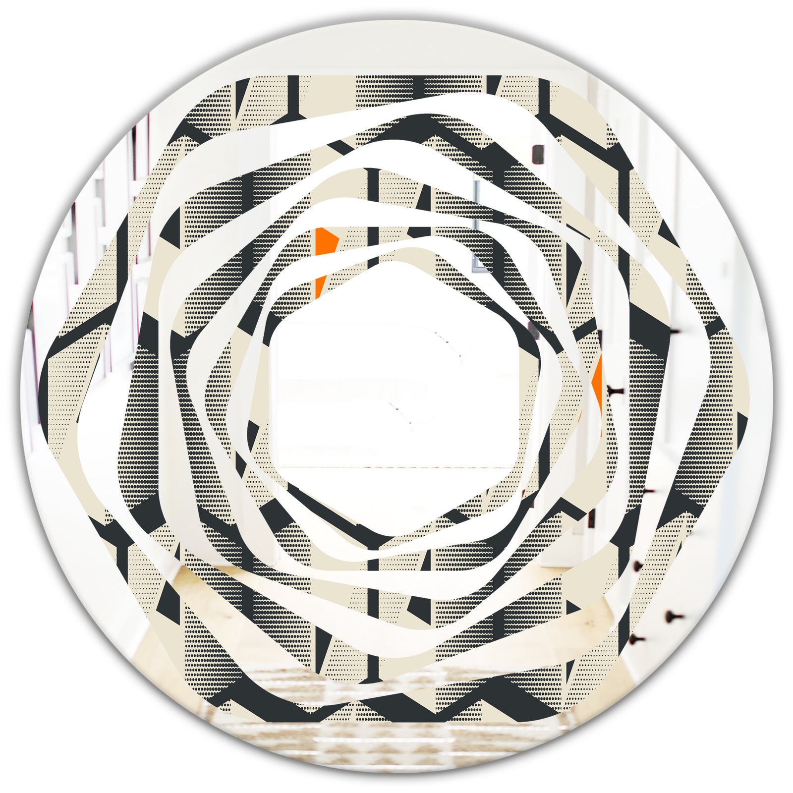 Abstract Retro Triangular Geometrics - Modern Round or Oval Wall Mirror - Whirl