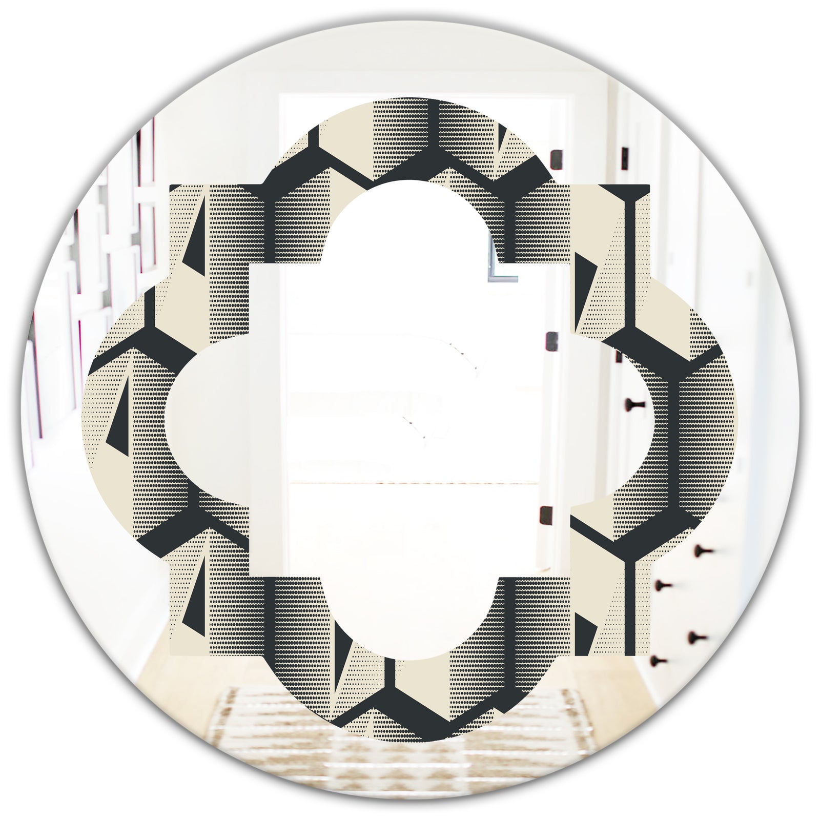 Abstract Retro Triangular Geometrics - Modern Round or Oval Wall Mirror - Quatrefoil