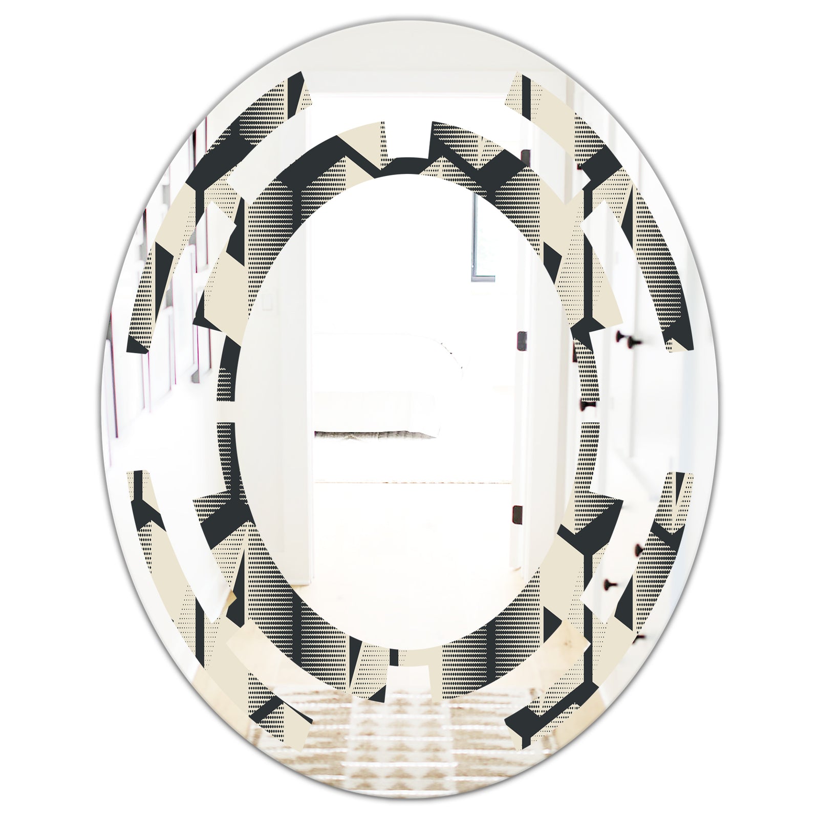 Abstract Retro Triangular Geometrics - Modern Round or Oval Wall Mirror - Space
