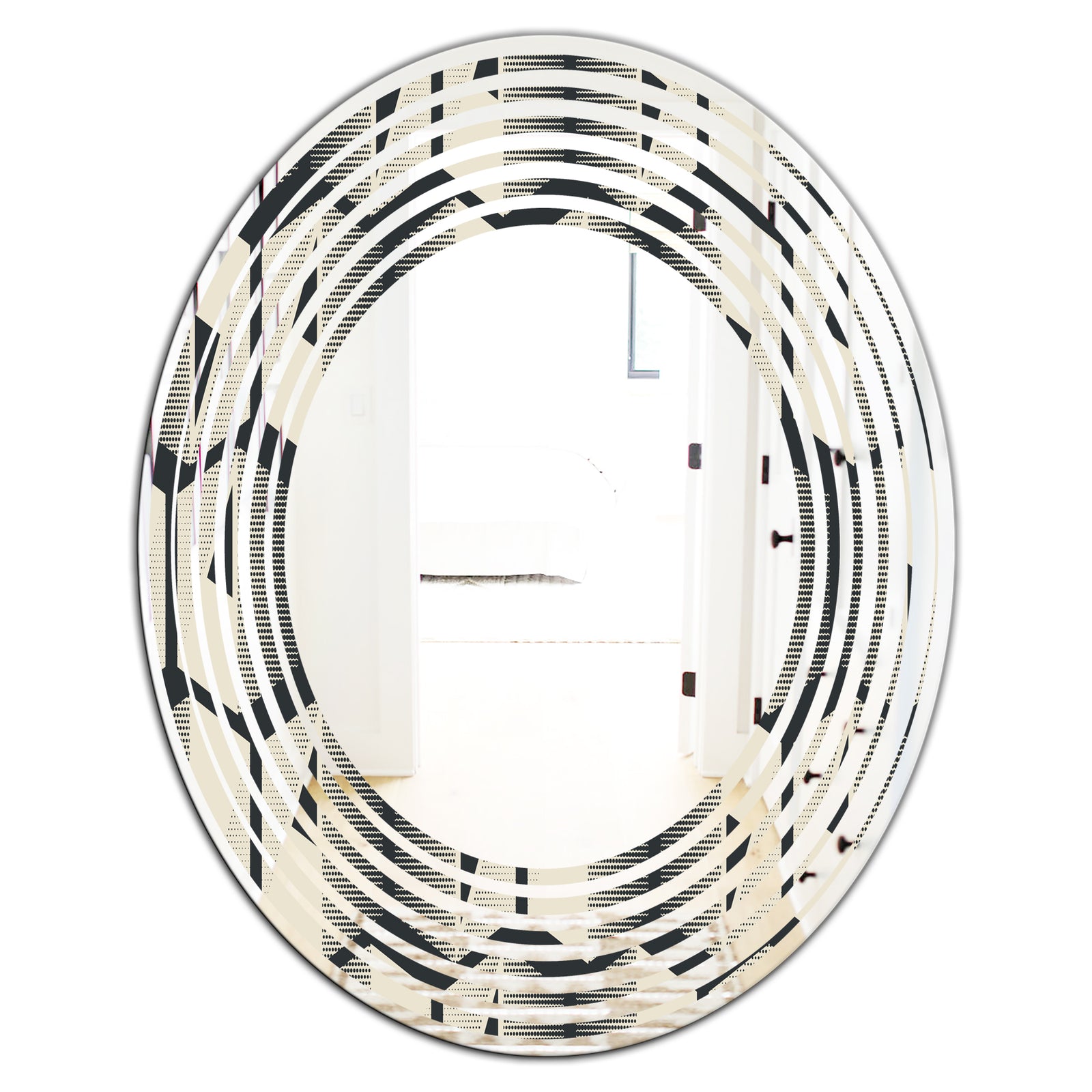 Abstract Retro Triangular Geometrics - Modern Round or Oval Wall Mirror - Wave