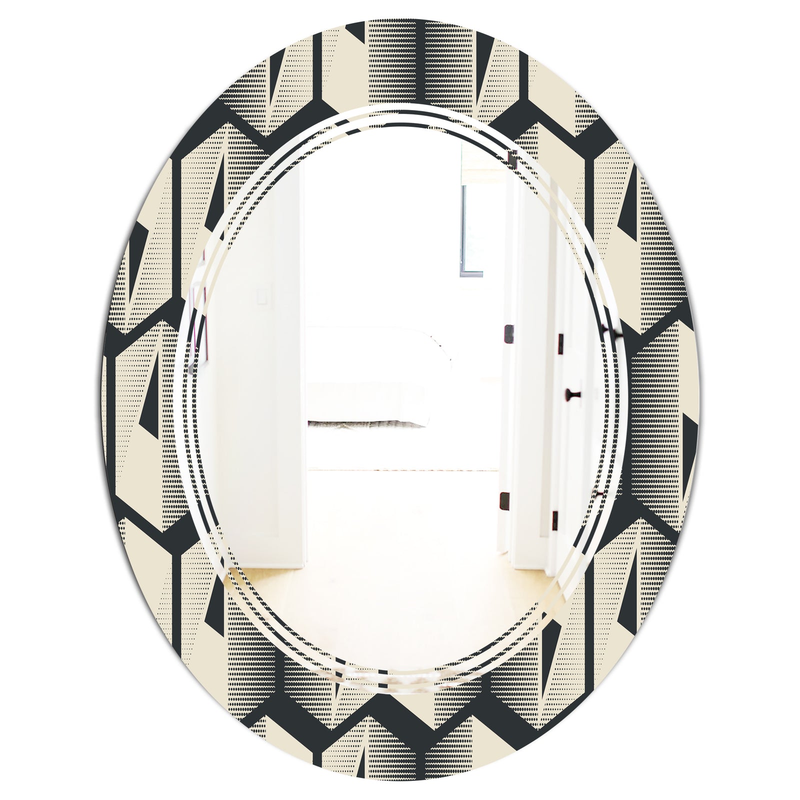 Abstract Retro Triangular Geometrics - Modern Round or Oval Wall Mirror - Triple C