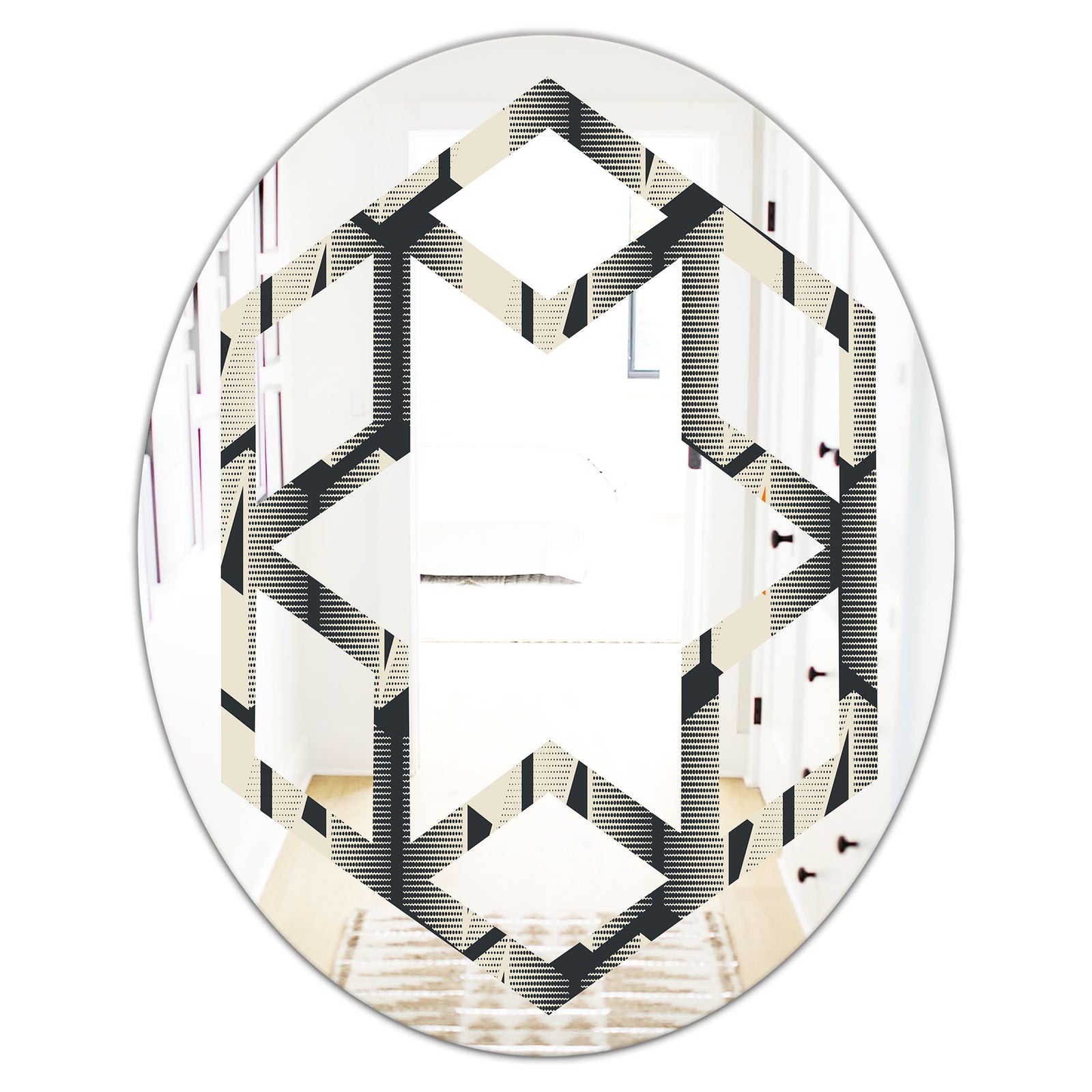 Abstract Retro Triangular Geometrics - Modern Round or Oval Wall Mirror - Hexagon Star