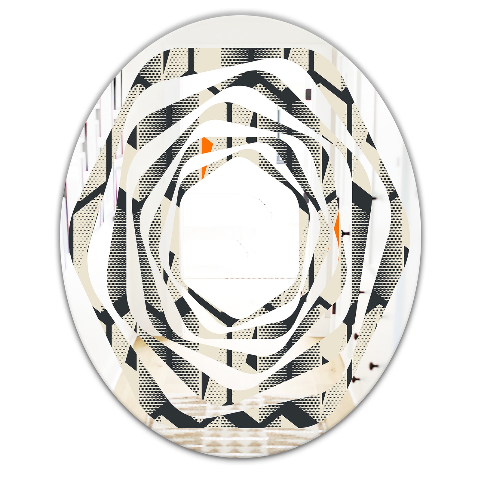 Abstract Retro Triangular Geometrics - Modern Round or Oval Wall Mirror - Whirl