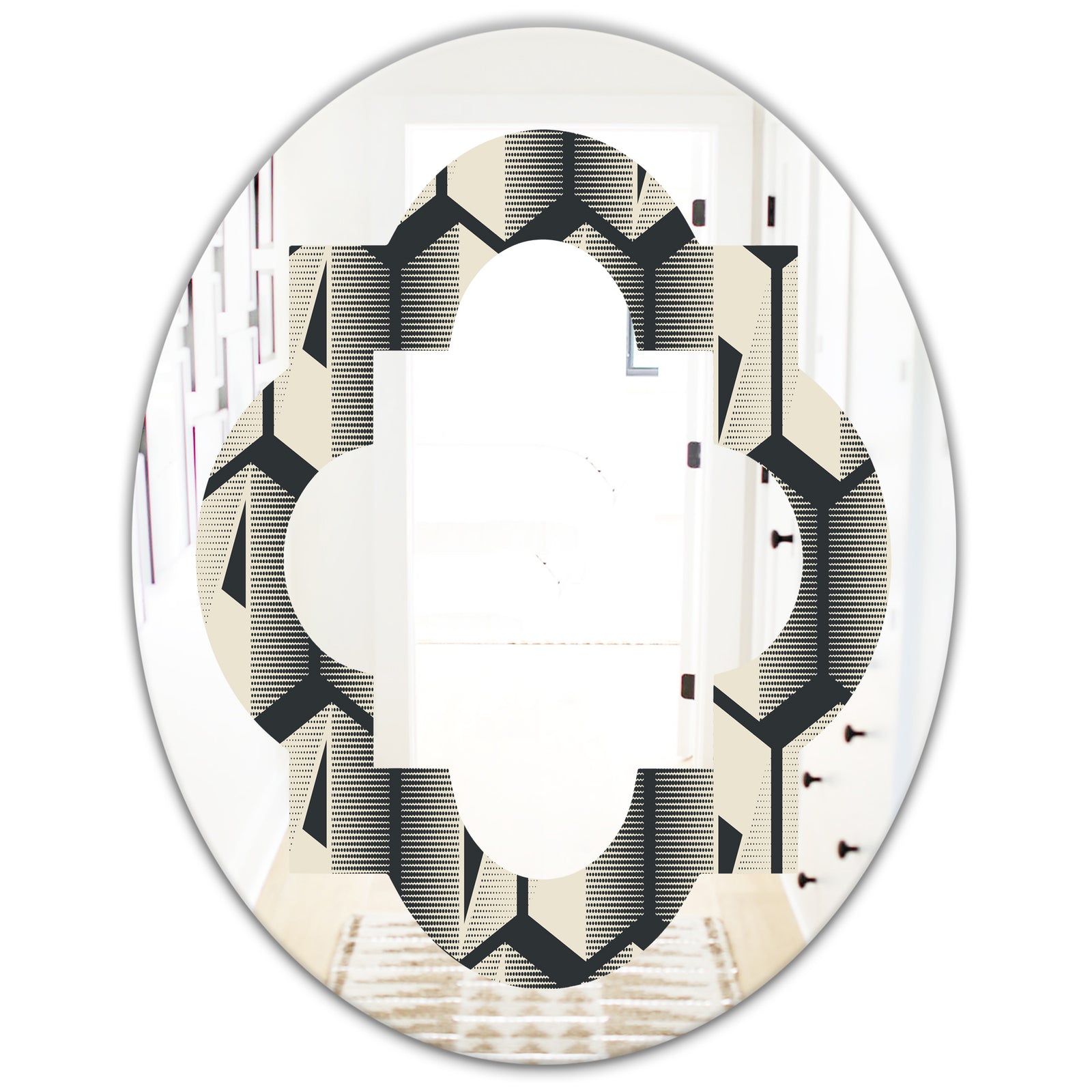 Abstract Retro Triangular Geometrics - Modern Round or Oval Wall Mirror - Quatrefoil