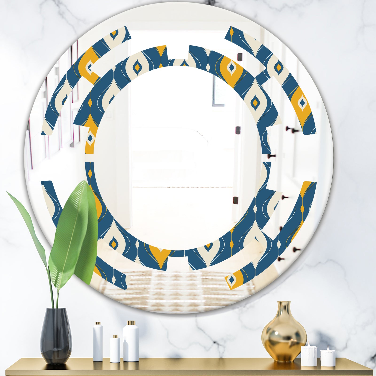 Retro Abstract Pattern II - Modern Round or Oval Wall Mirror - Space