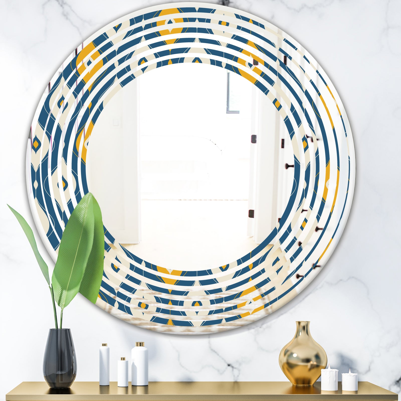 Retro Abstract Pattern II - Modern Round or Oval Wall Mirror - Wave