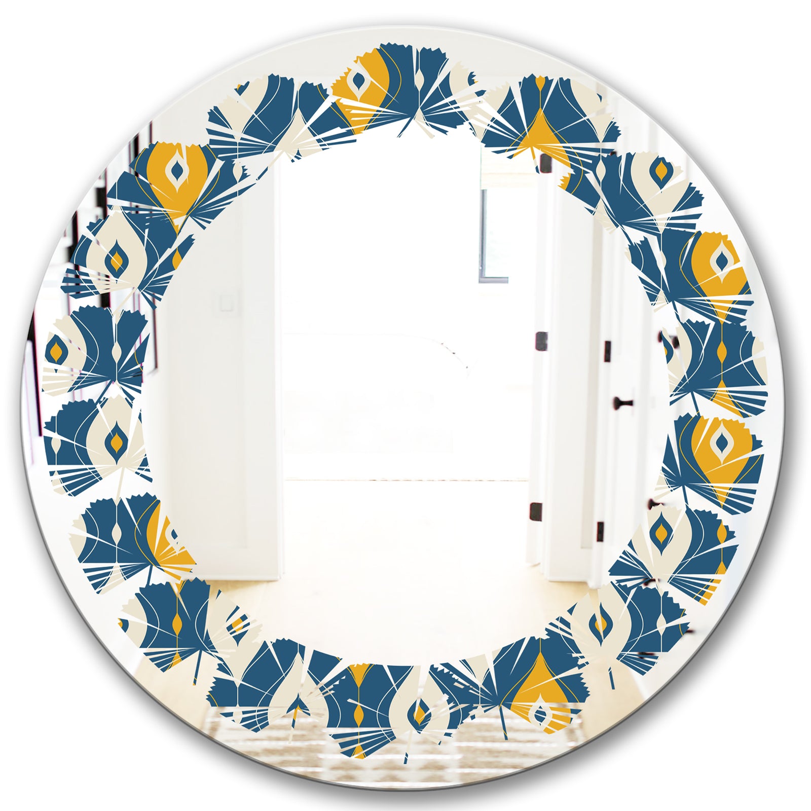 Retro Abstract Pattern II - Modern Round or Oval Wall Mirror - Leaves