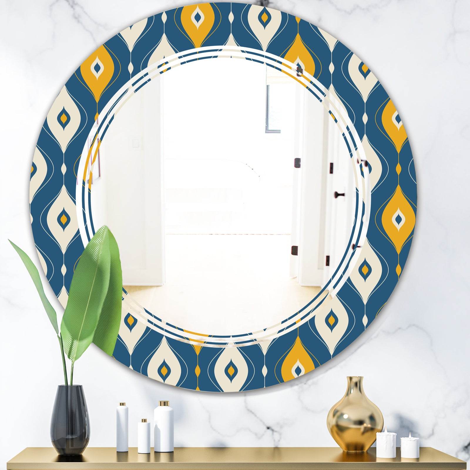 Retro Abstract Pattern II - Modern Round or Oval Wall Mirror - Triple C
