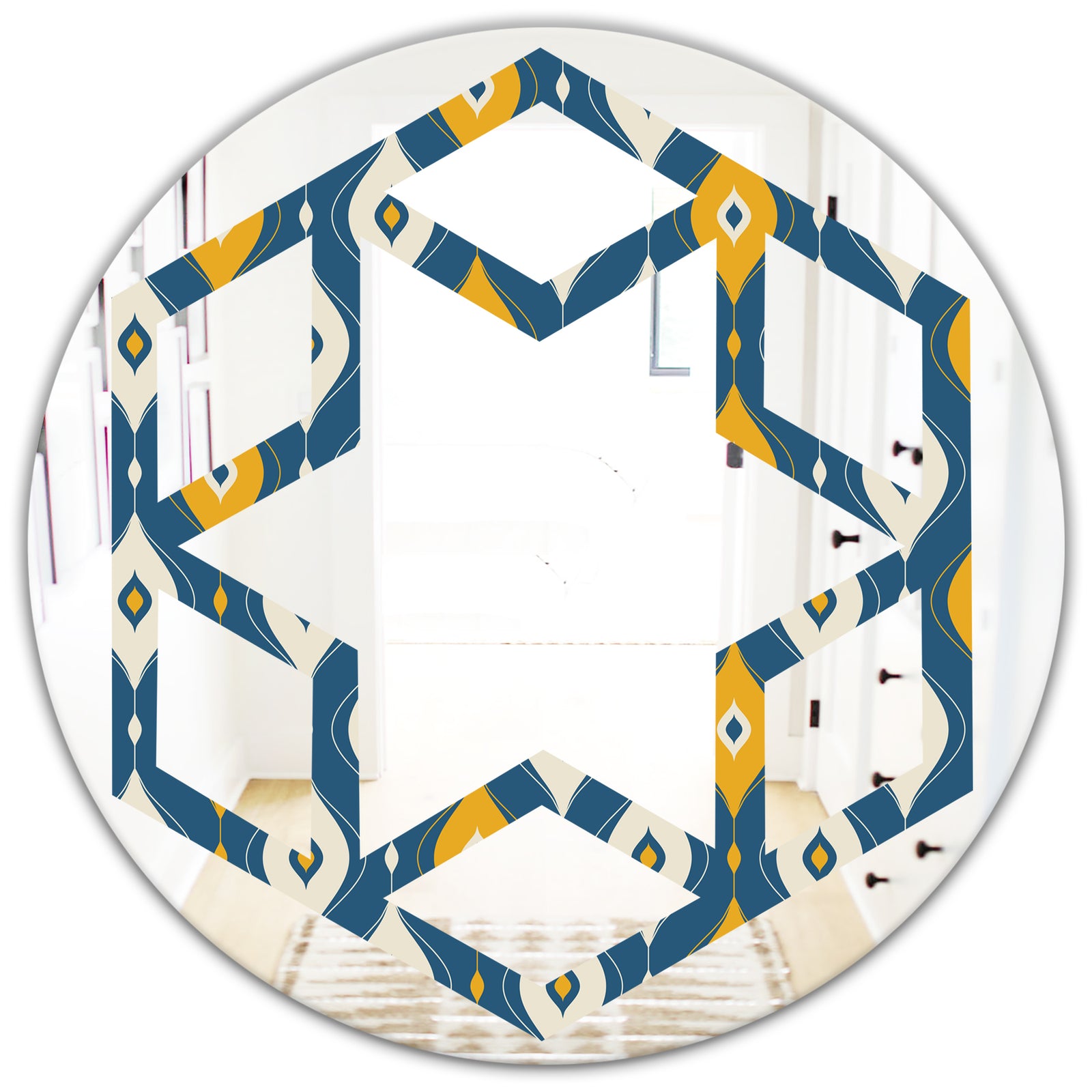 Retro Abstract Pattern II - Modern Round or Oval Wall Mirror - Hexagon Star