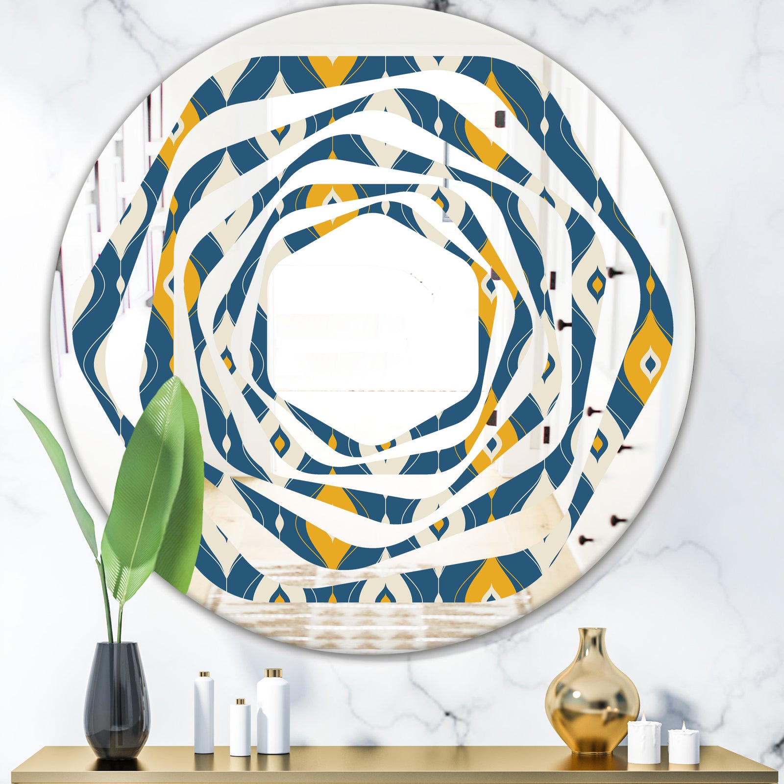Retro Abstract Pattern II - Modern Round or Oval Wall Mirror - Whirl