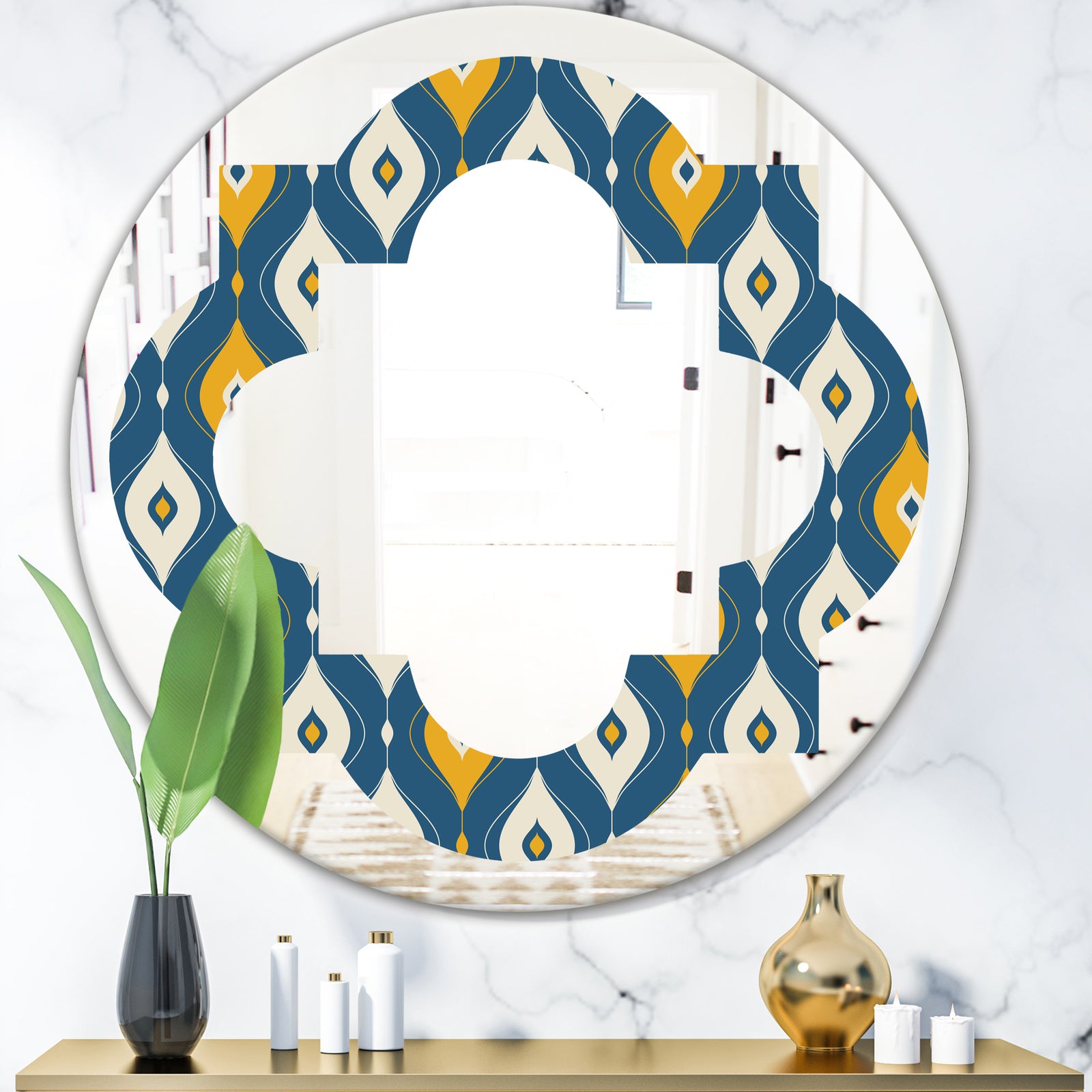 Retro Abstract Pattern II - Modern Round or Oval Wall Mirror - Quatrefoil