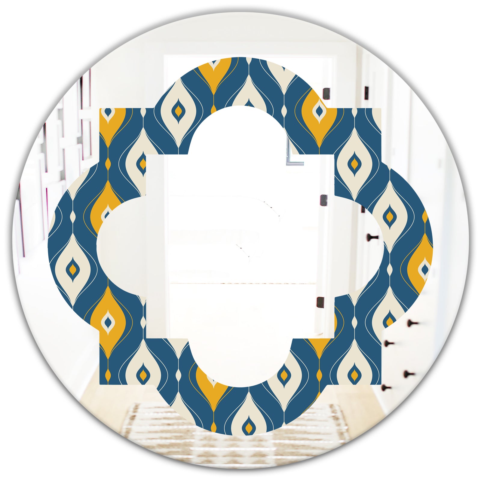 Retro Abstract Pattern II - Modern Round or Oval Wall Mirror - Quatrefoil