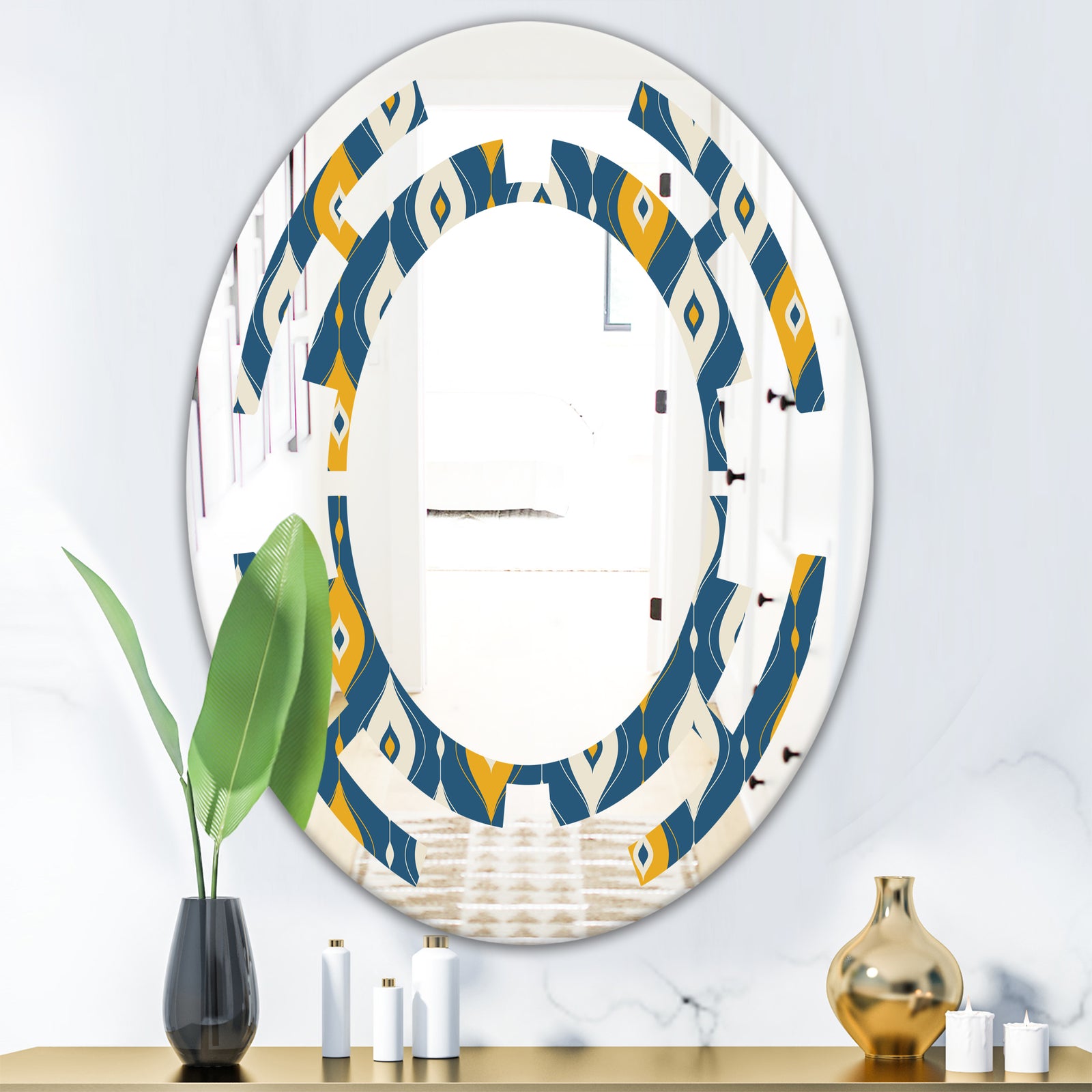 Retro Abstract Pattern II - Modern Round or Oval Wall Mirror - Space